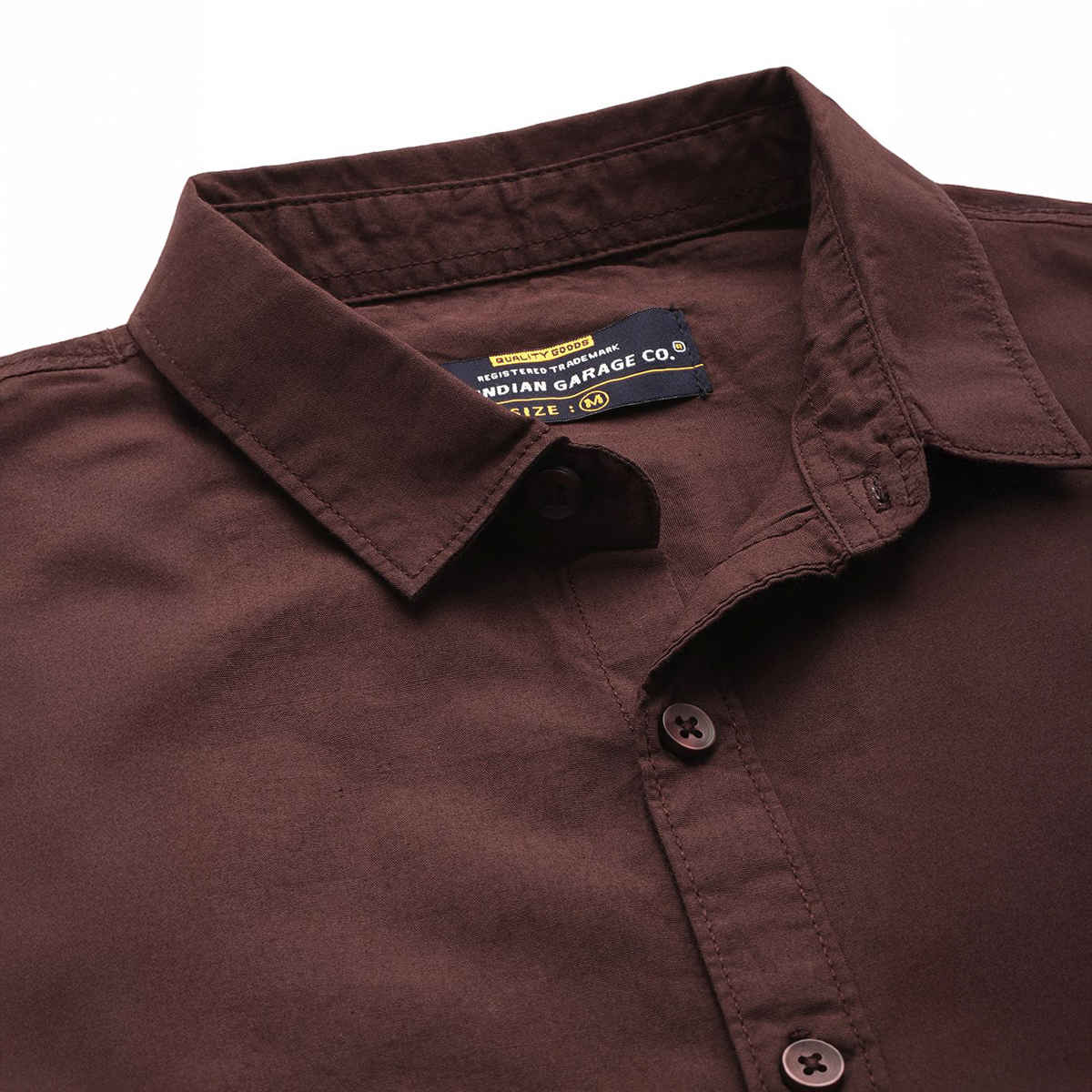 The Indian Garage Co Men's Regular Fit Solid Casual Shirt | Brown - L