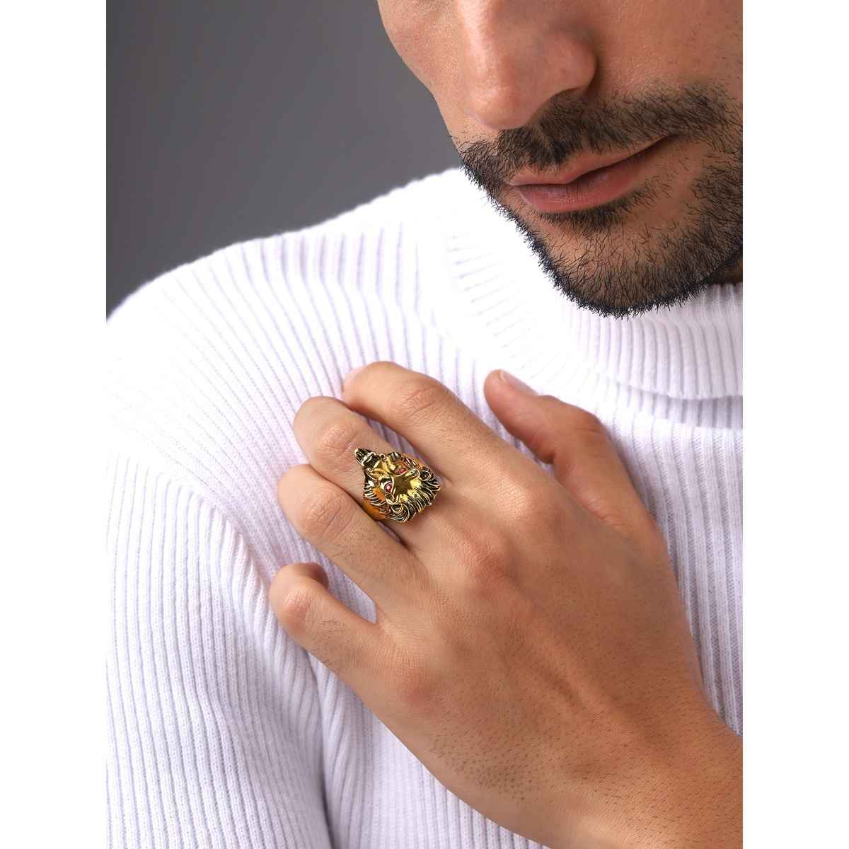 Priyaasi Men's Gold Plated Lion Ring (Bd-Rng-30056)