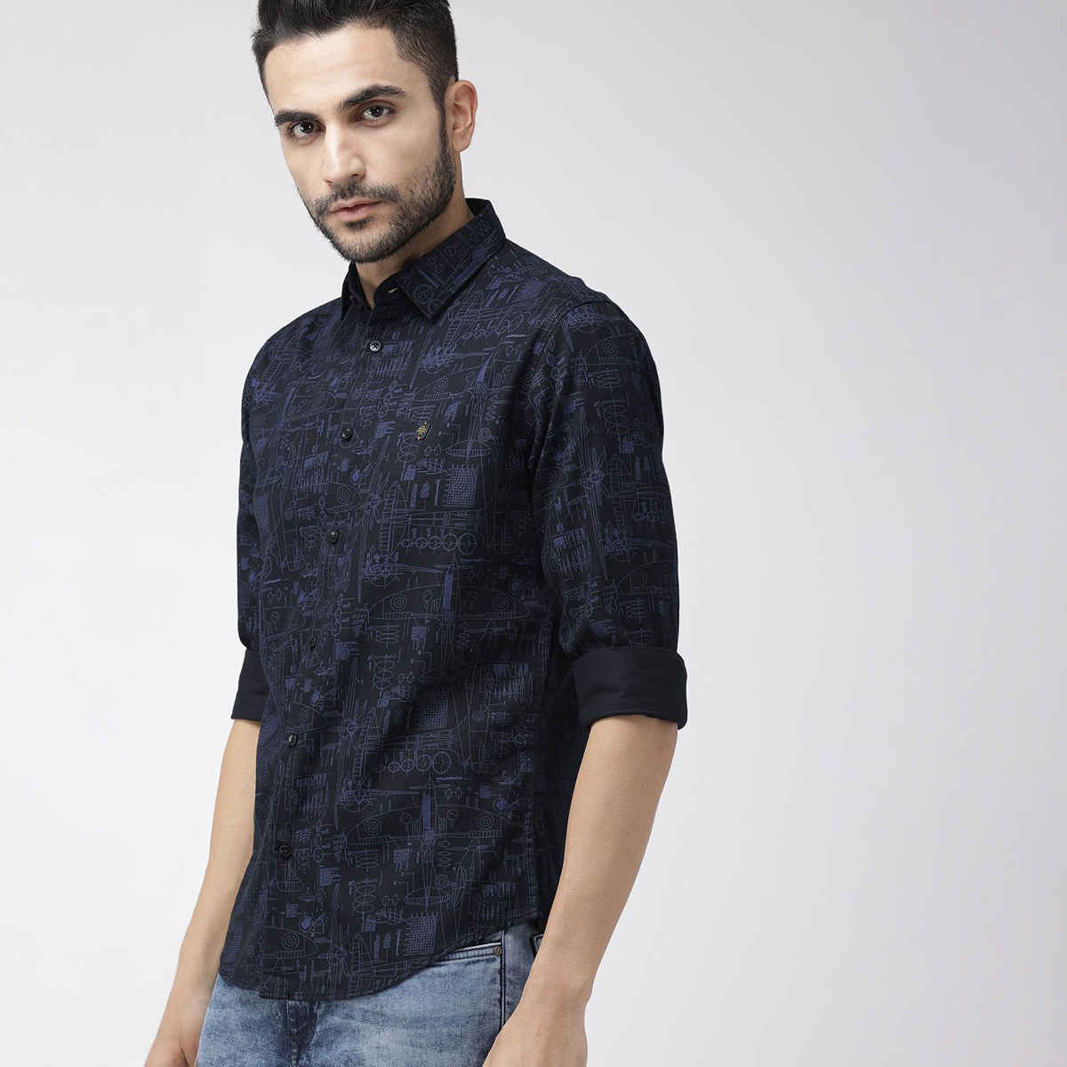 The Indian Garage Co Men's Slim Fit Abstract Print Casual Shirt | Black - M