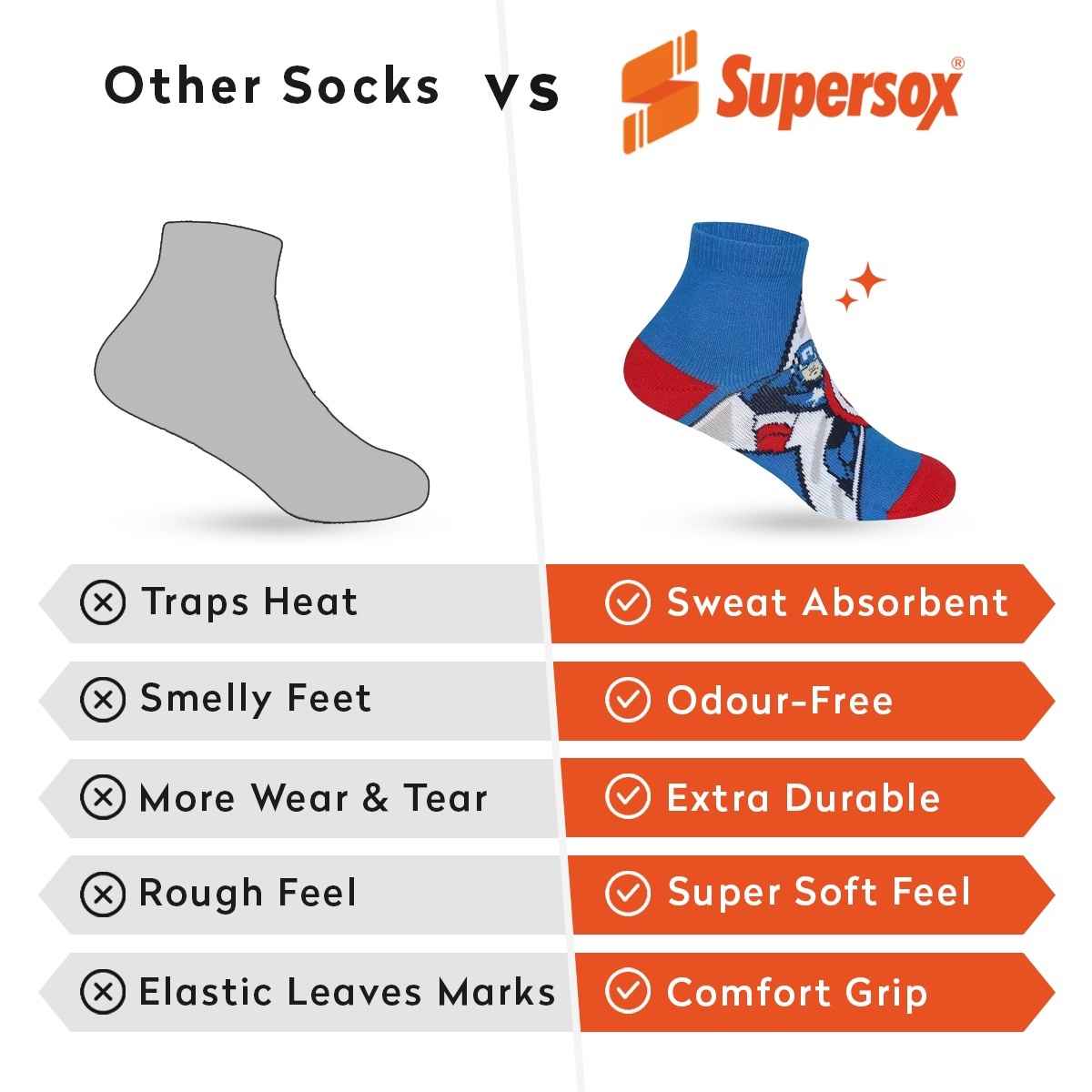Supersox Boy's Combed Cotton Ankle Socks | Assorted | 5 - 6 years
