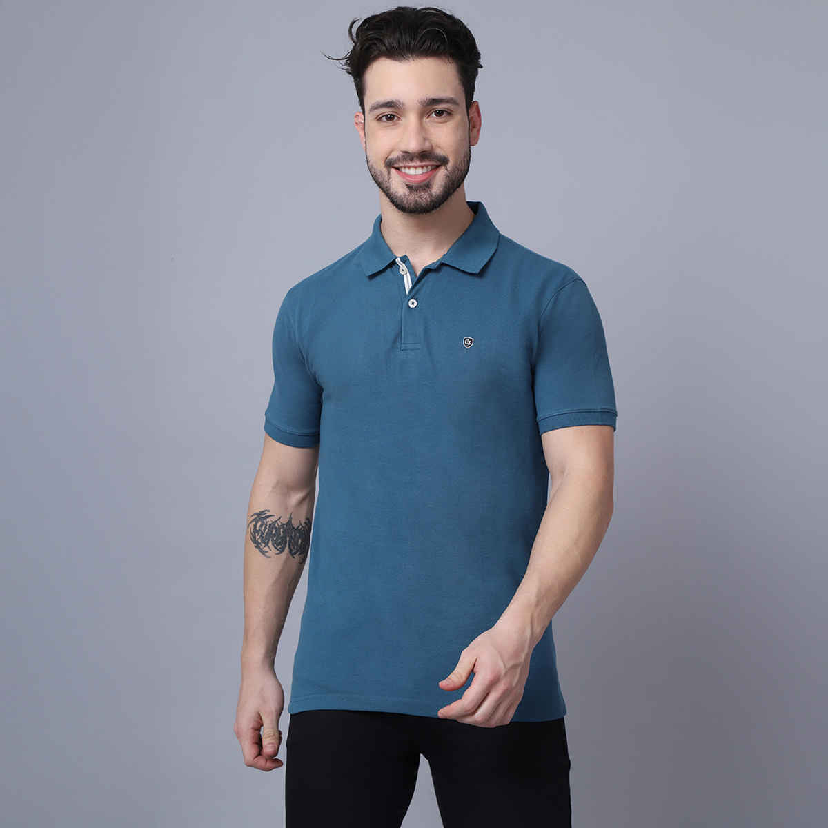 Cantabil Men's Polo Collar T-shirt | Blue - M