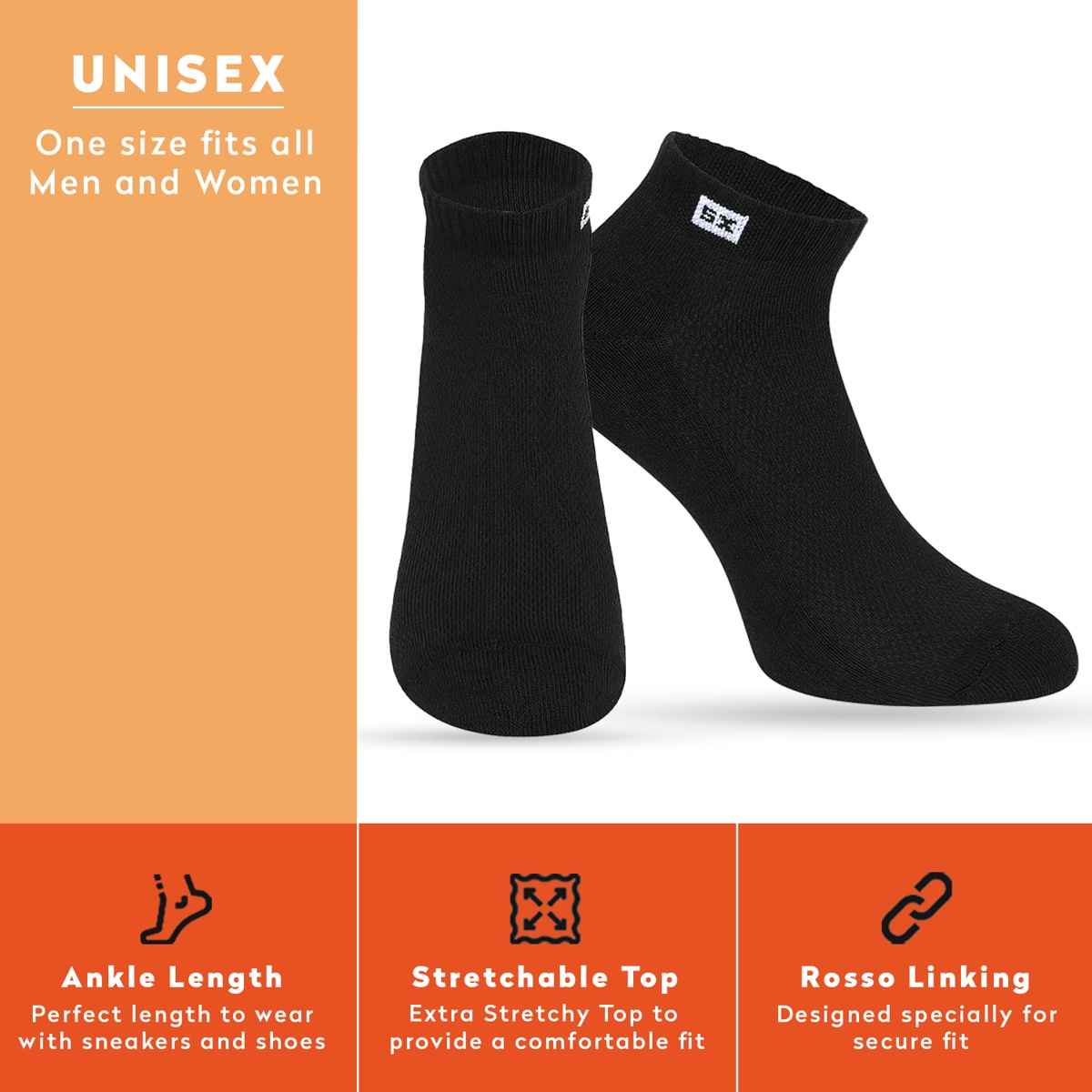 Supersox Unisex Solid Ankle Socks | Black - Free Size