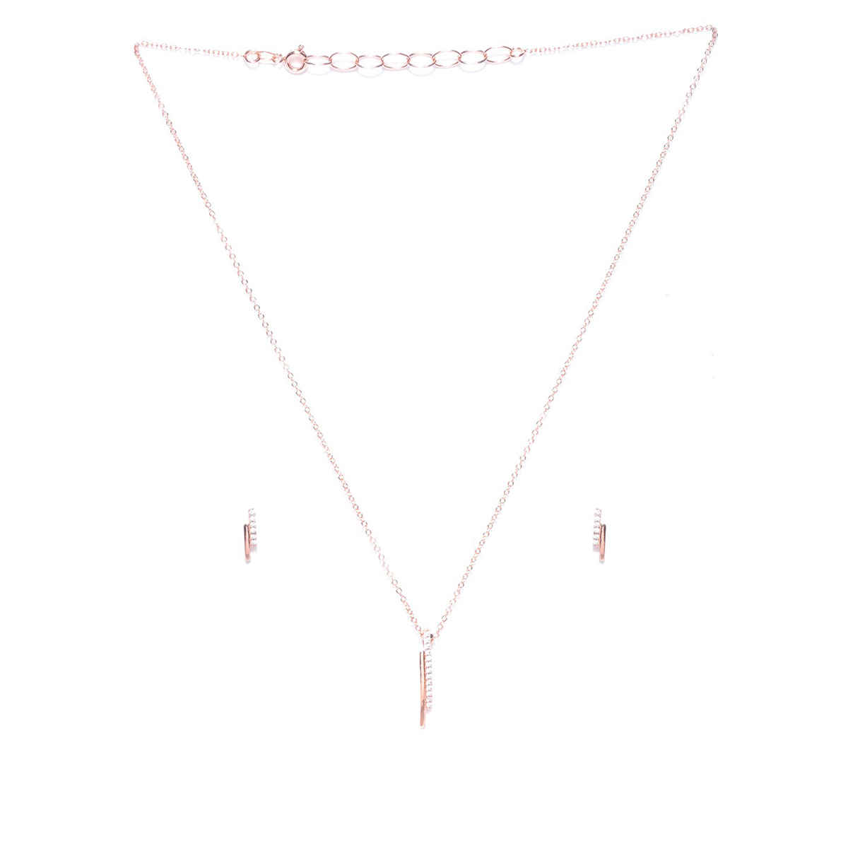 Carlton London 18K Rose Gold-Plated CZ-Studded Jewellery Set | SB121761N+E