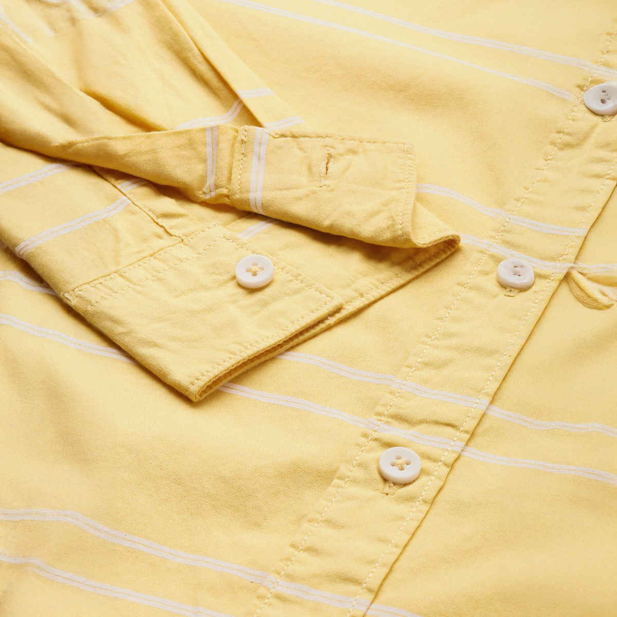 The Indian Garage Co Men's Slim Fit Striped Casual Shirt | Yellow - S