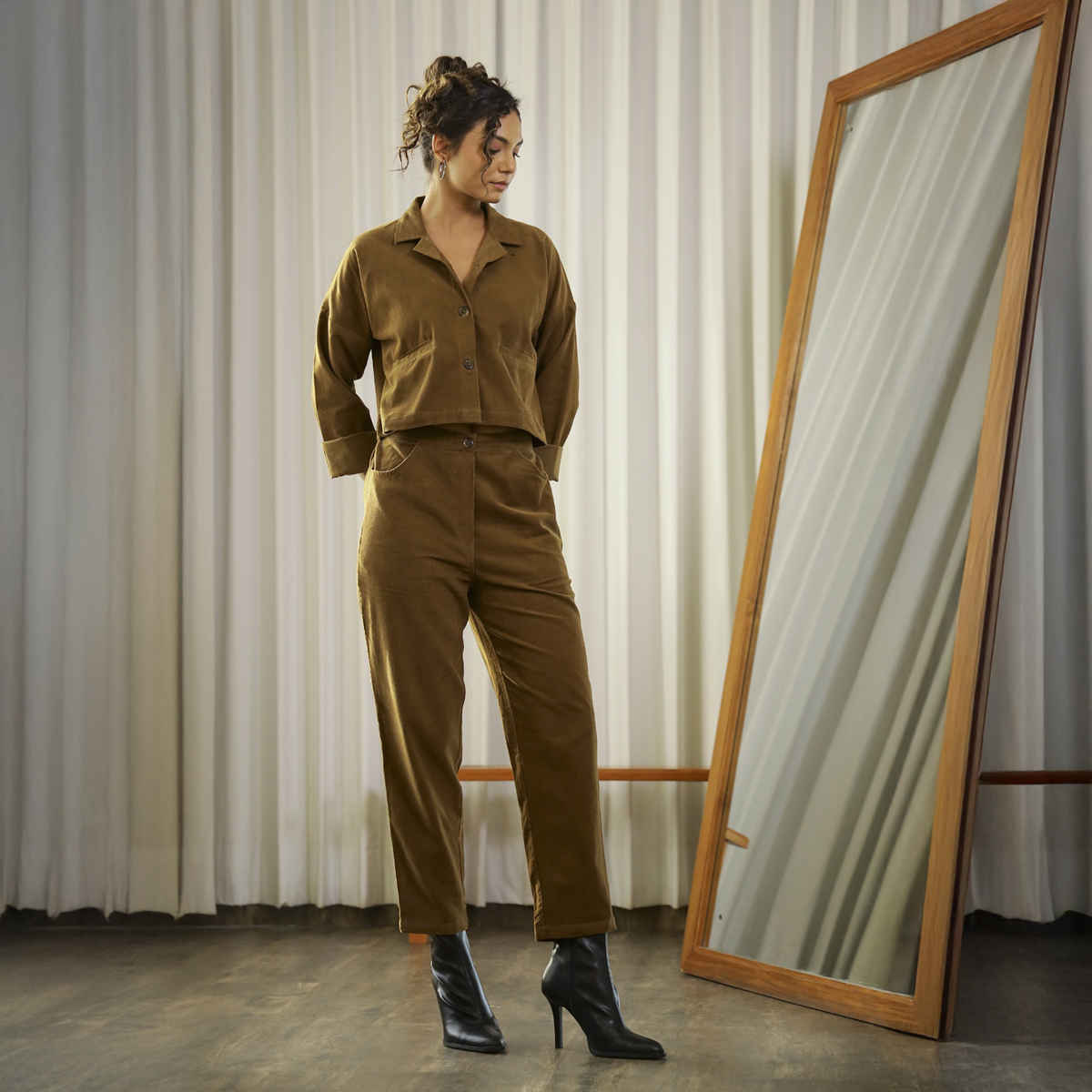 Sanskrutihomes Shirt With Trousers Co-Ords | Brown| XL