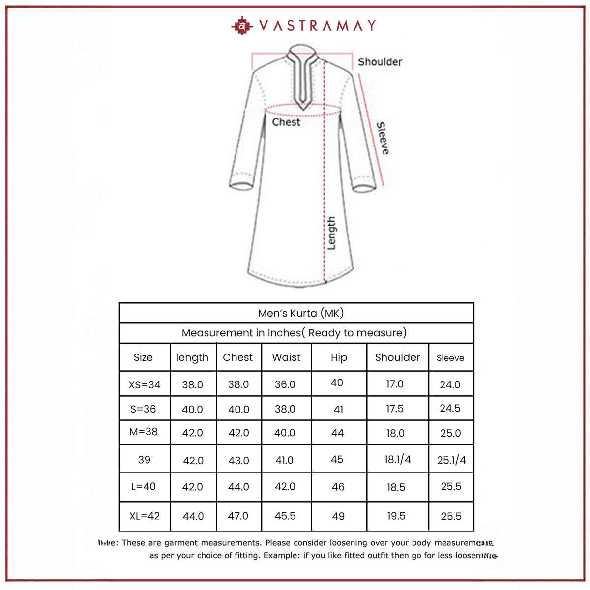 Vastramay Men's Rayon Kurta | Red - L