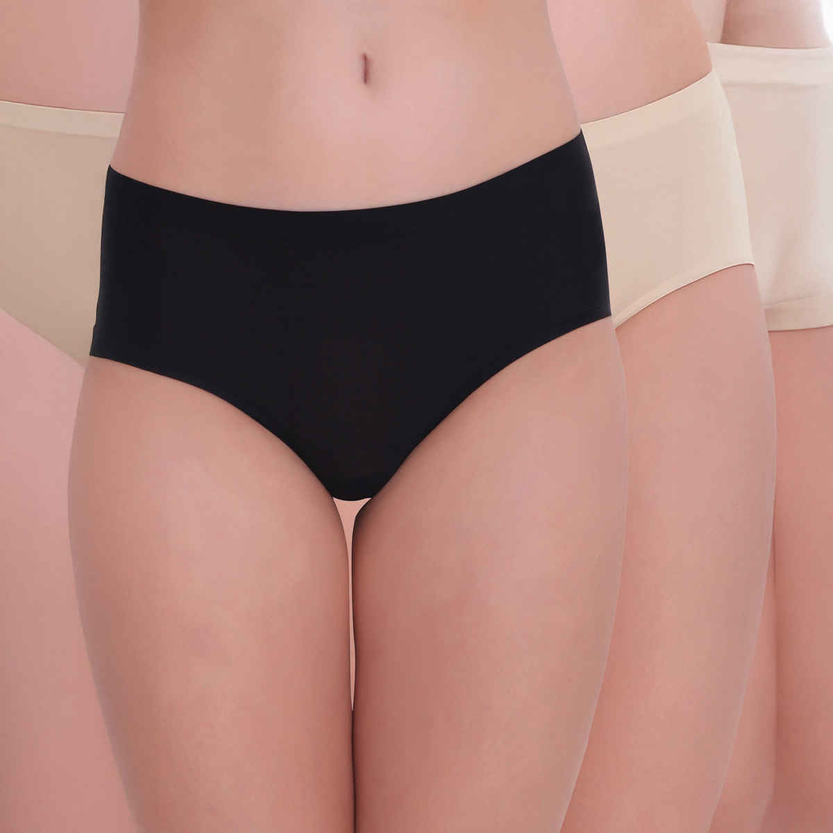Plumbury Women s Seamless Hipster Panty | Pack Of 2 | Black-Beige - M