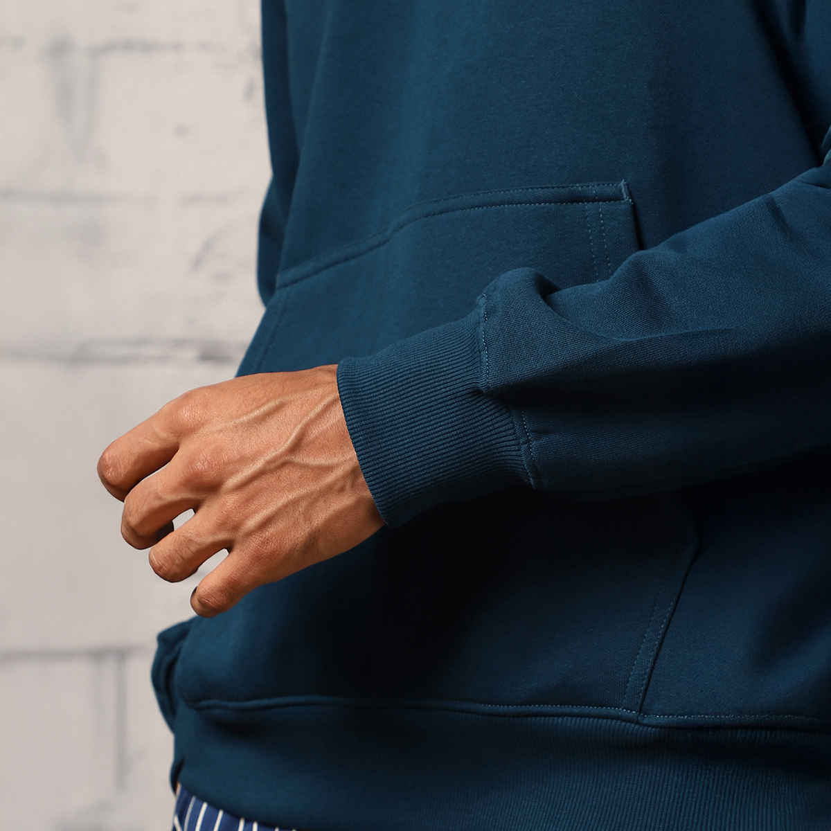 Nobero Men's Oversized Solid Hoodie | Navy Blue - M