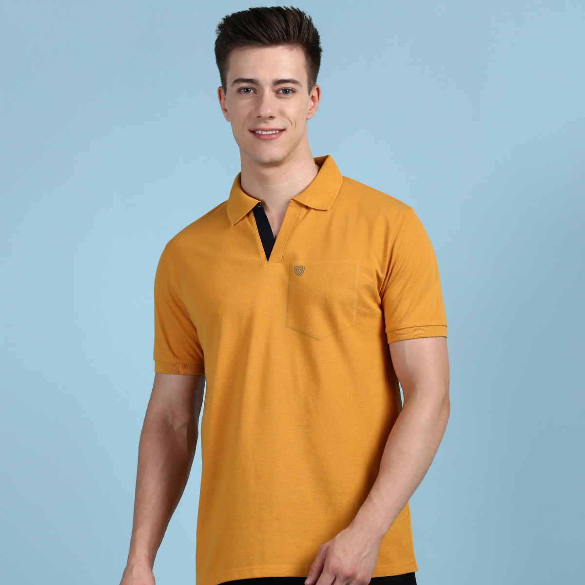 Lux Cozi Men's Solid Cotton Polo T-shirt with Pocket | Mustard - XL
