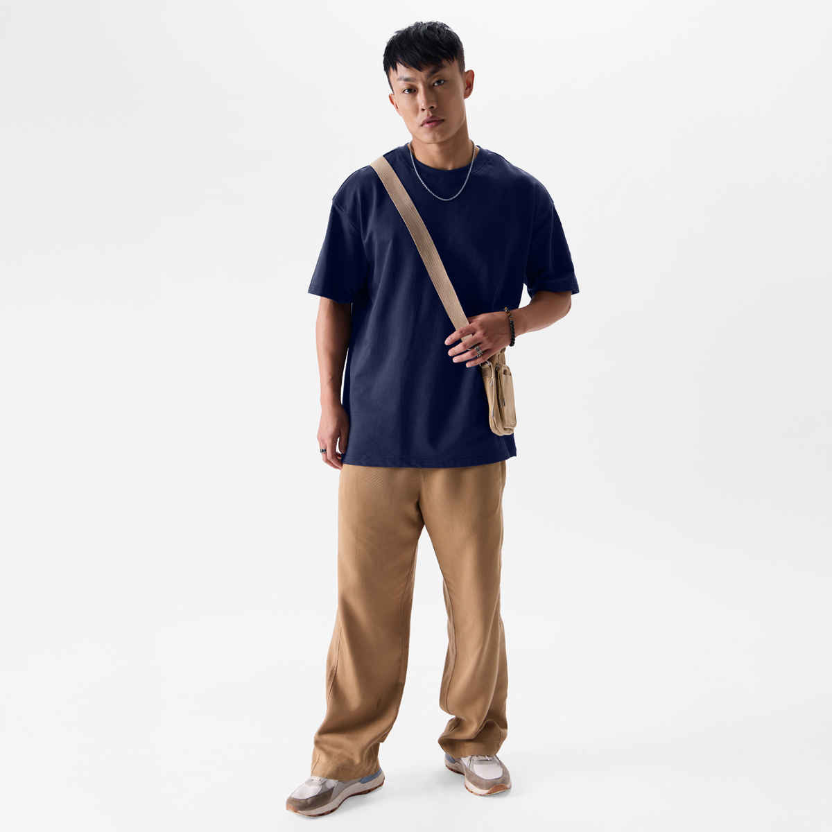 The Souled Store Men's Solids Oversized T-shirt | Navy Blue - S