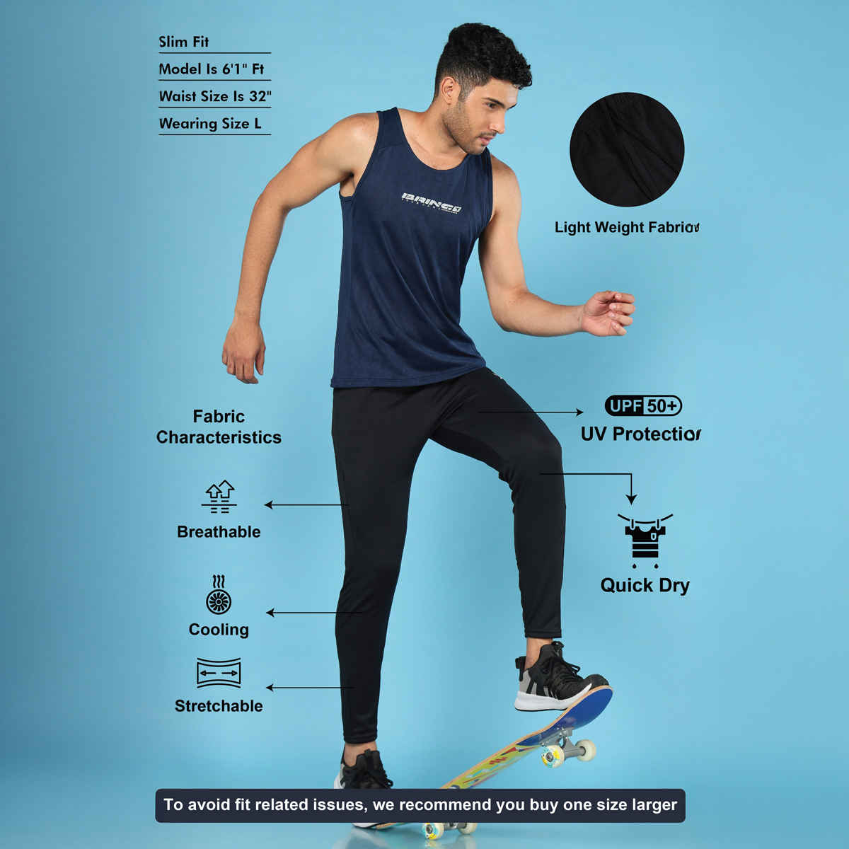 Technosport Men Poly Solid Slim Fit Sports Trackpants with TECHNO DRY | Black | M