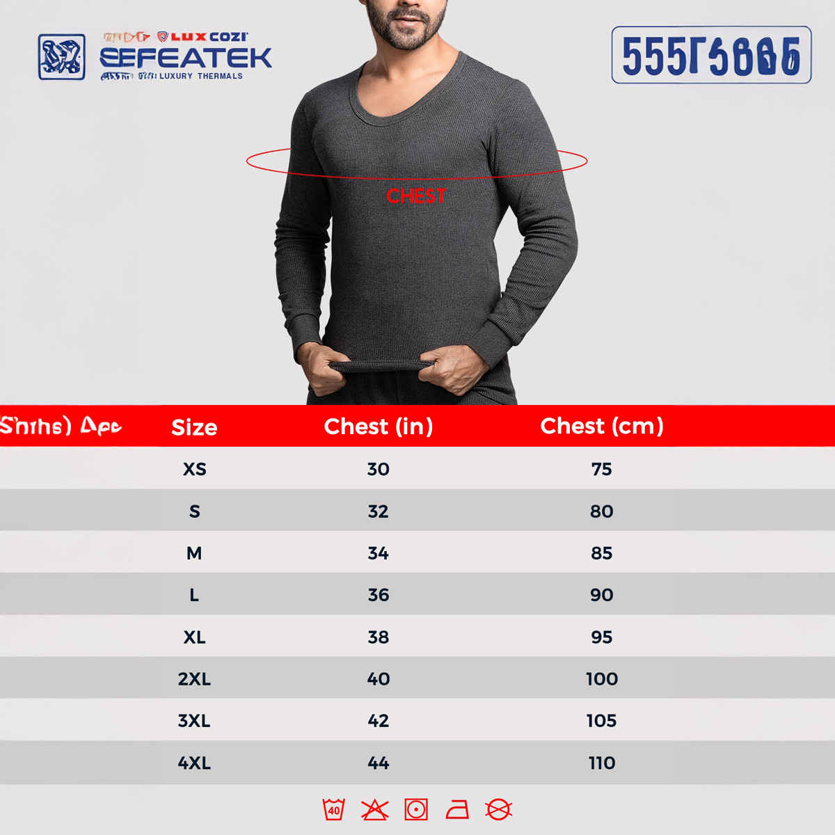 Lux Cozi Men's Heatek Thermal Comfort, Stretchable & Super Warm Round Neck Top | Black Melange-95