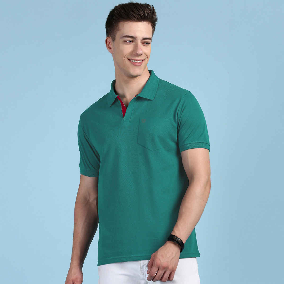 Lux Cozi Men's Solid Cotton Polo T-shirt with Pocket | Sea Green - L