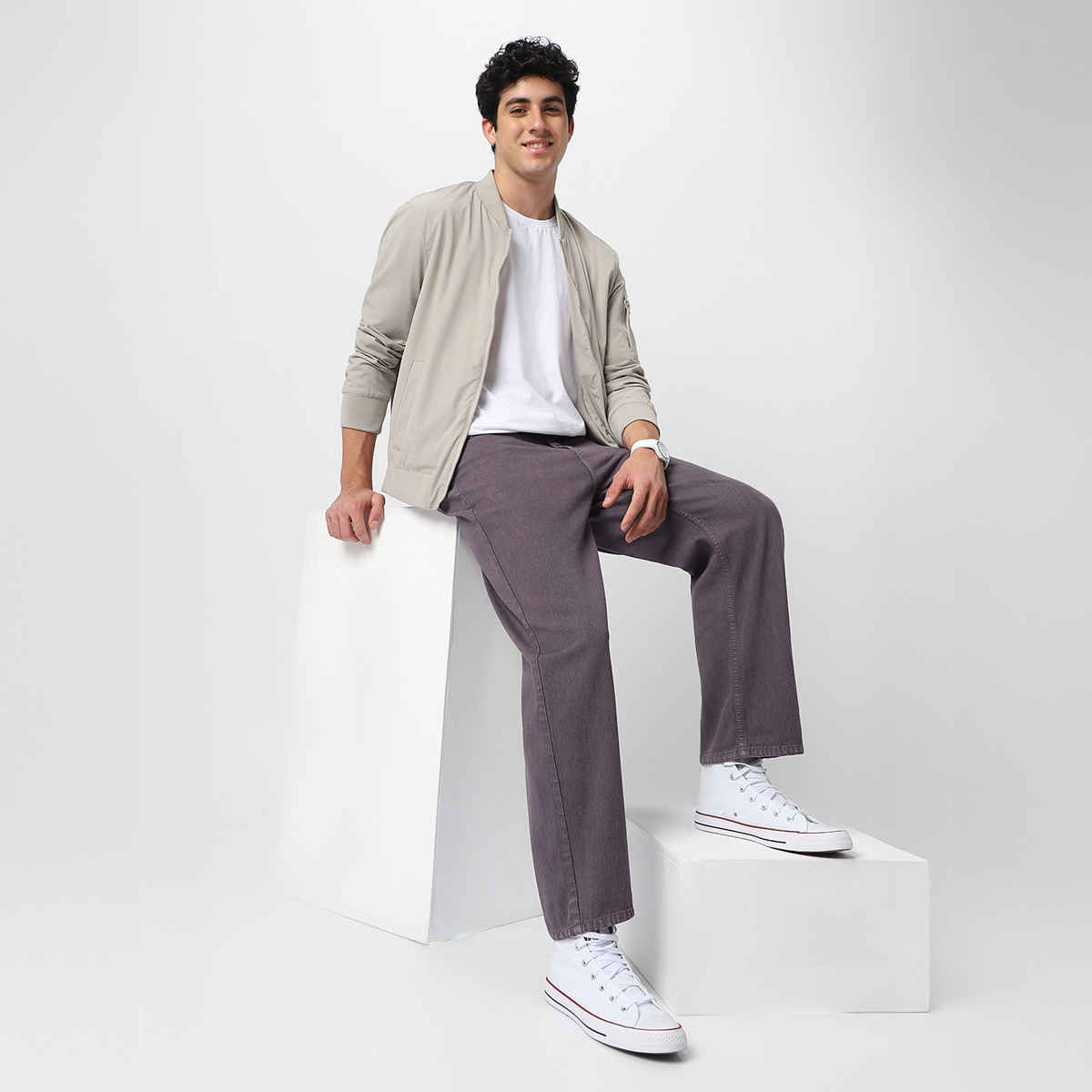 Urbano Fashion Men's Purple Loose Baggy Fit Washed Jeans Non-Stretchable-34