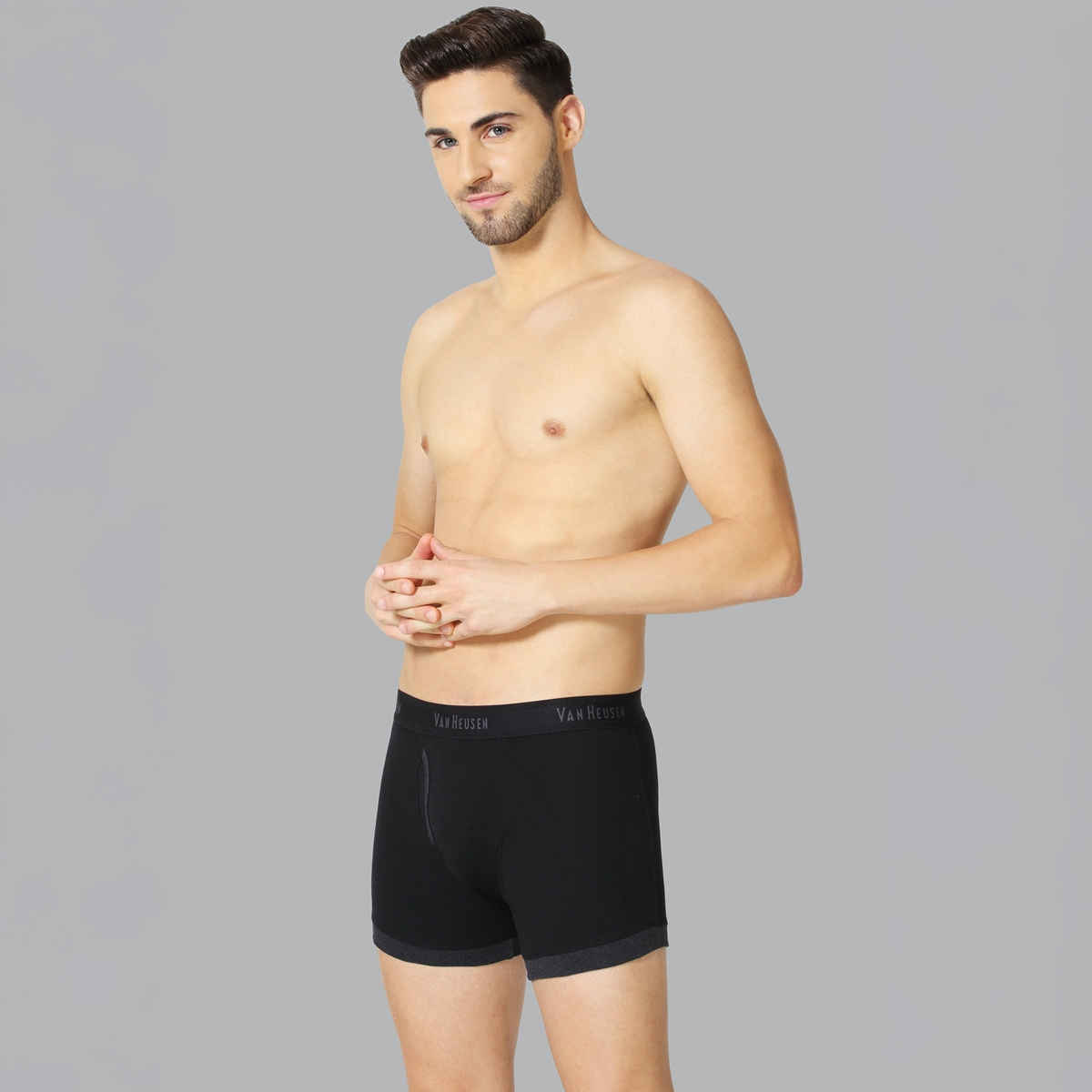 Van Heusen Apparel Men's Solid Trunks | Anti Bacterial | Olive Melange and Pure Black - XL