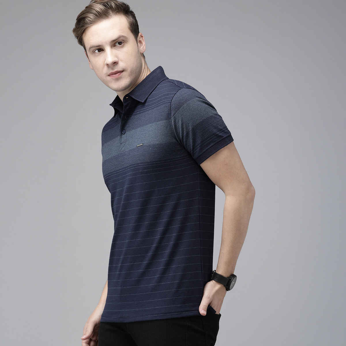 The Bear House Men Vertical Striped Slim Fit Cotton Polo T- Shirt Style-Larsan Color -Blue Size - S