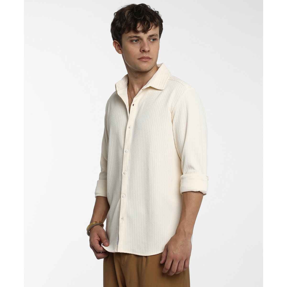 Campus Sutra Men's Stripe-Creased Shirt | Yellow - S