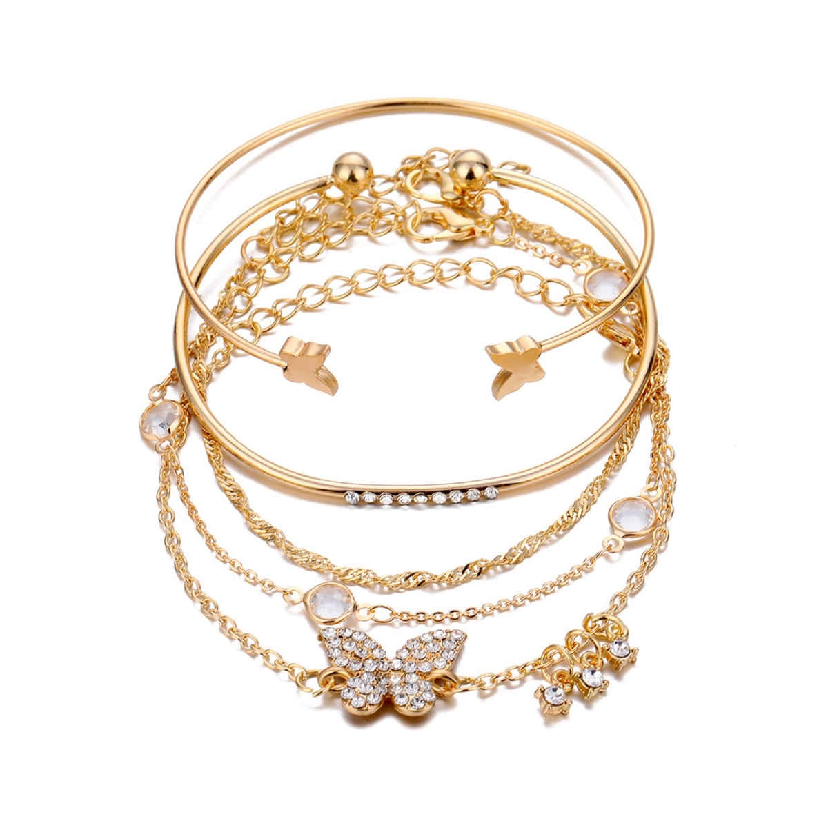 Shining Diva Fashion Set of 5 Multilayer Crystal Gold Plated Bracelet for Women and Girls | 13073b
