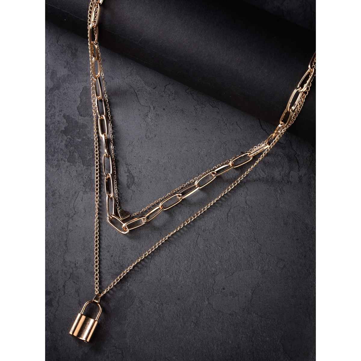 Scintillare By Sukkhi Western Style Gold Plated Heart Lock Pendant Necklace For Women