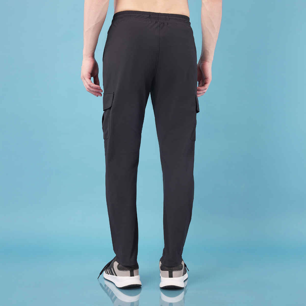 Technosport Men Poly Solid Relax Fit Sports Cargo Trackpants with DURACOOL+ | Black | XXL