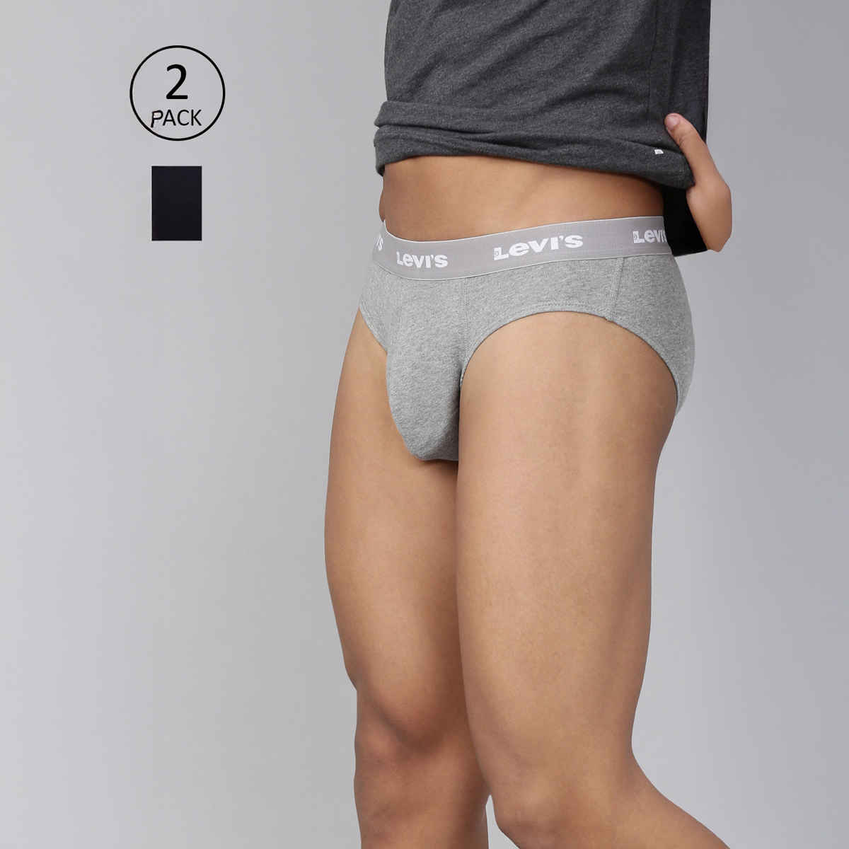 Levi's 009 Men's Neo Brief | Contoured Double Pouch | Pack of 2 | Lt. Grey Mel,Navy | M