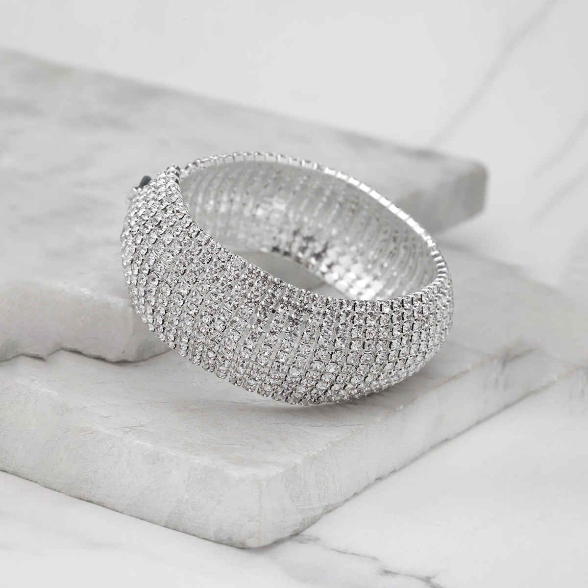 YouBella Silver Plated Stylish Latest Crystal Bracelet Bangle for Girls & Women (YBBN - 91647)