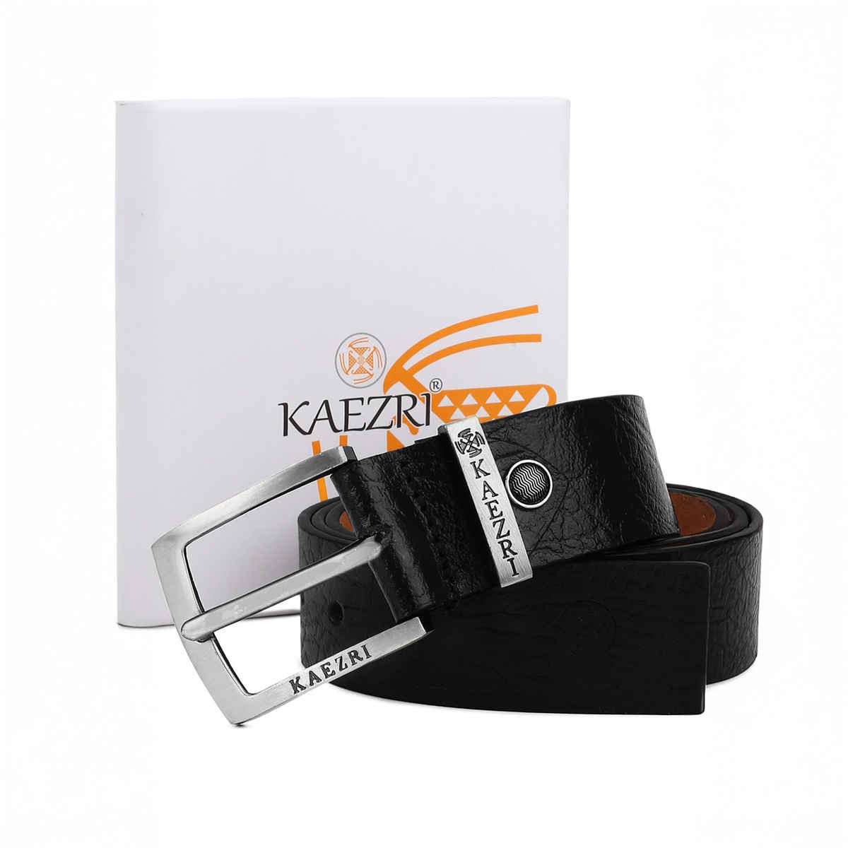 Kaezri Genuine Leather Black Textured Belt for Men | Katablcob - 42