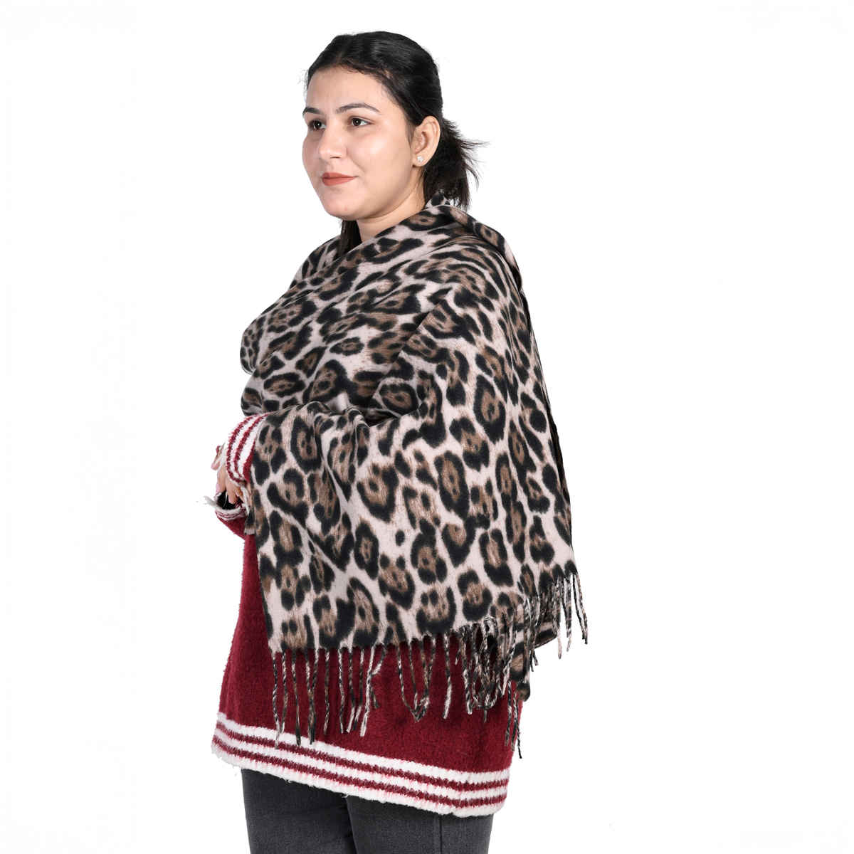 Calvadoss Women's Printed Stole With Fringed Border | STL1533 | Beige and Brown