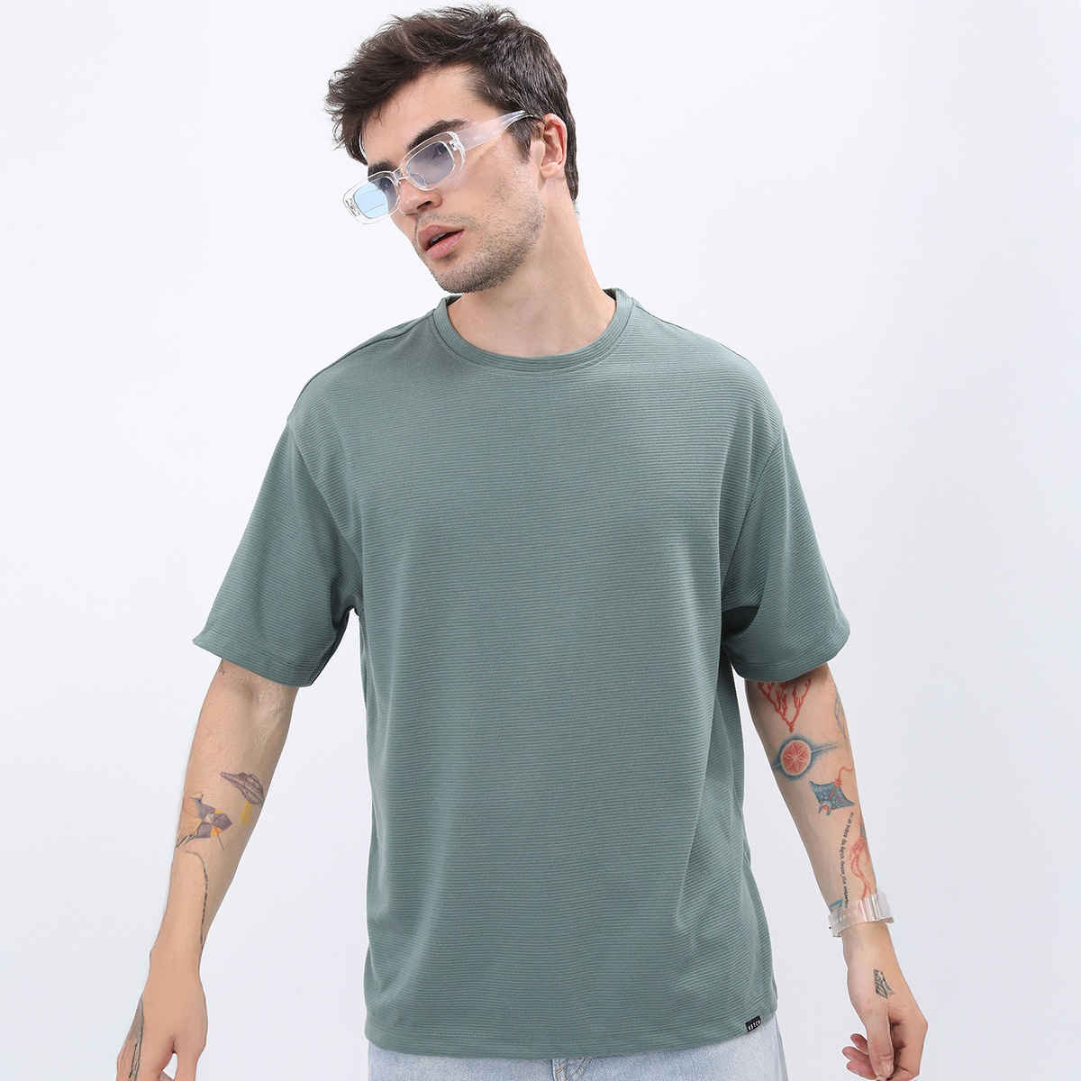 Ketch Men Popcorn Structured Oversize T-Shirt | Green | S