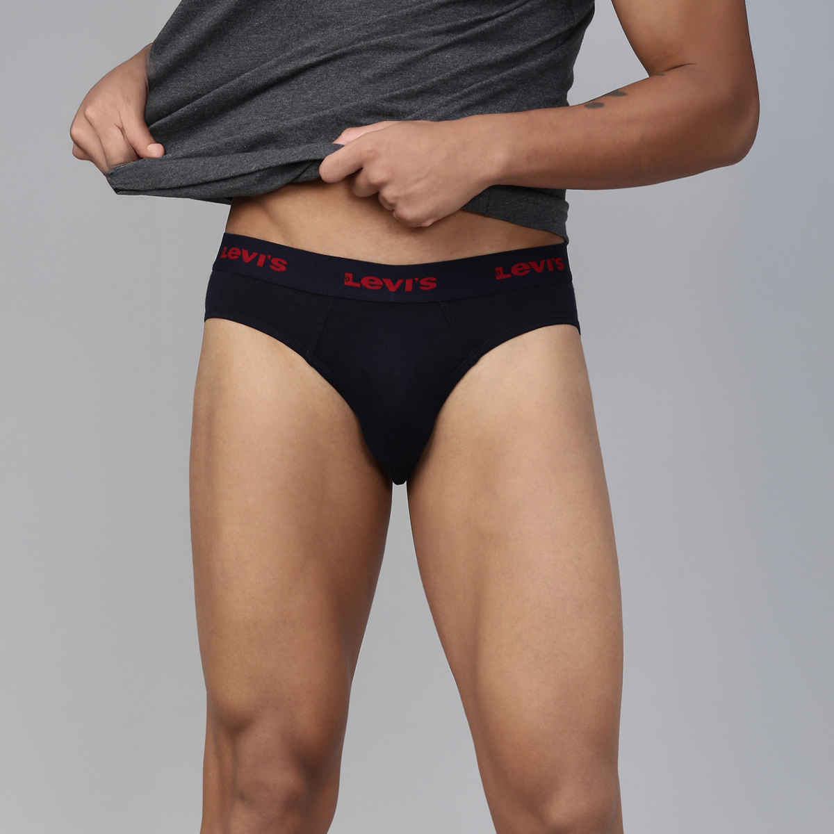 Levi's 009 Men's Neo Brief | Contoured Double Pouch | Pack of 2 | Lt. Grey Mel,Navy | M