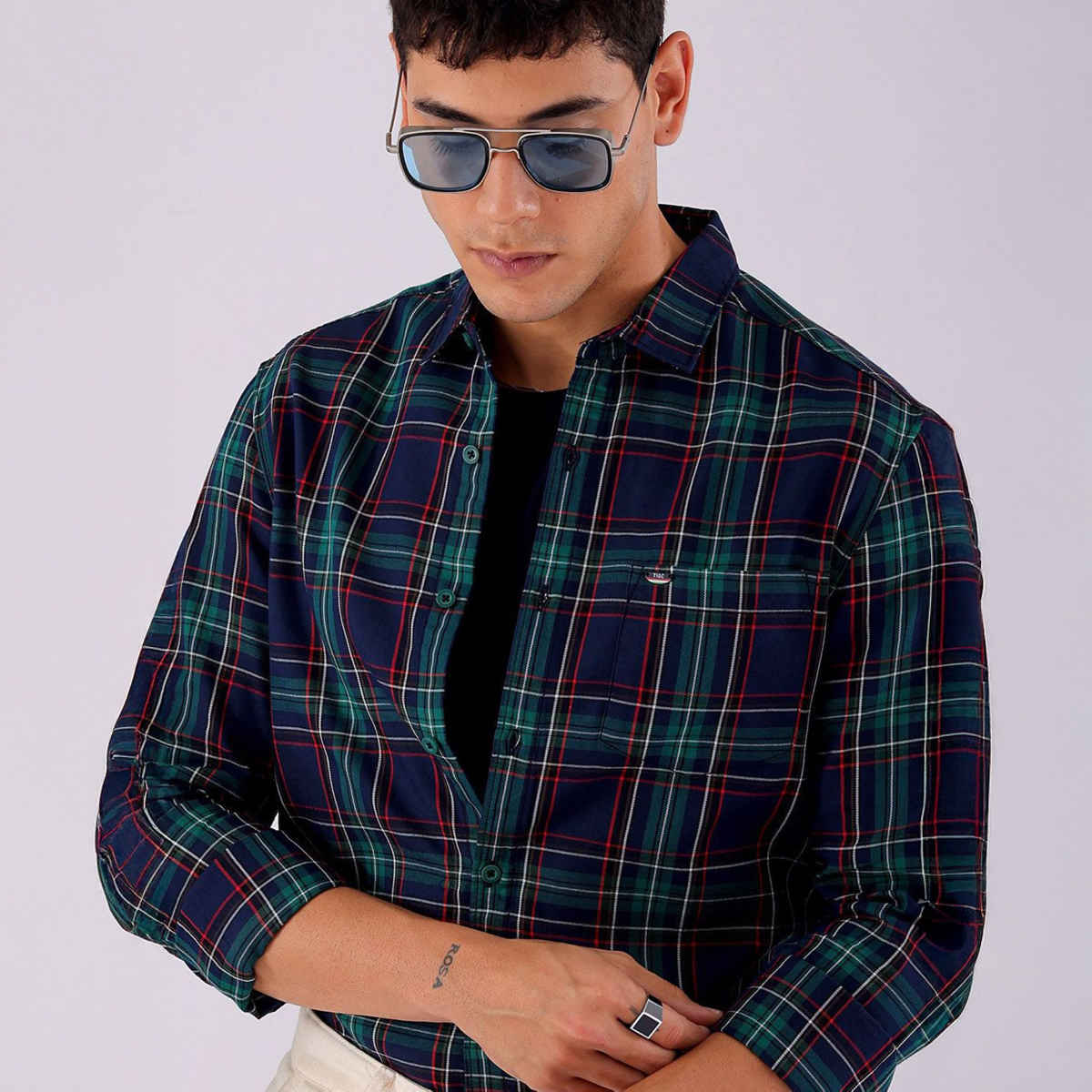 The Indian Garage Co Men's Slim Fit Checked Casual | Green | M