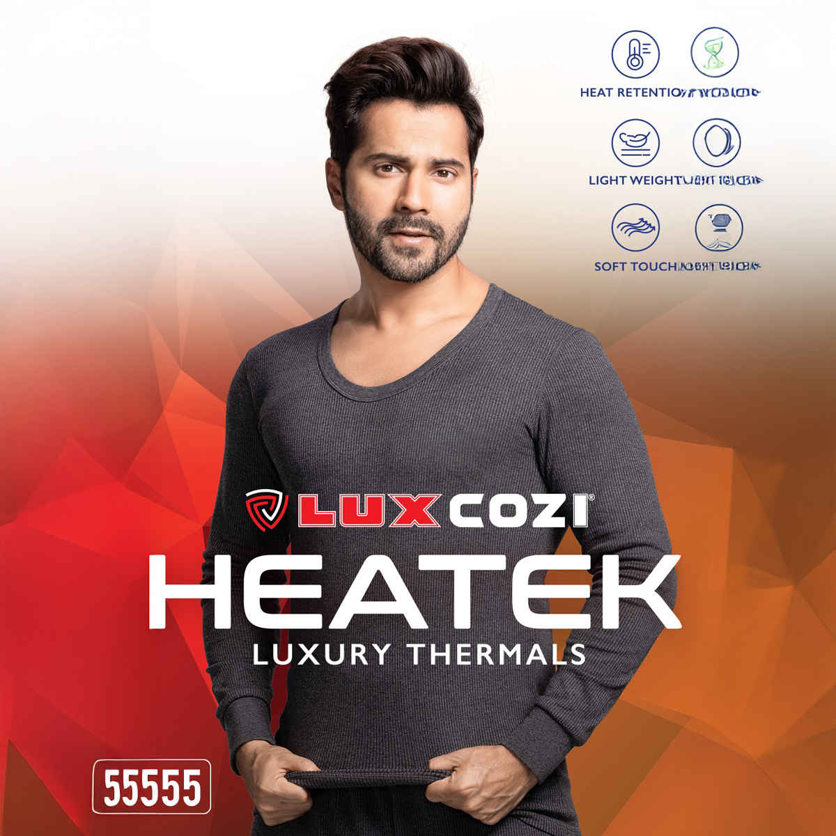 Lux Cozi Men's Heatek Thermal Comfort, Stretchable & Super Warm Round Neck Top | Black Melange-95