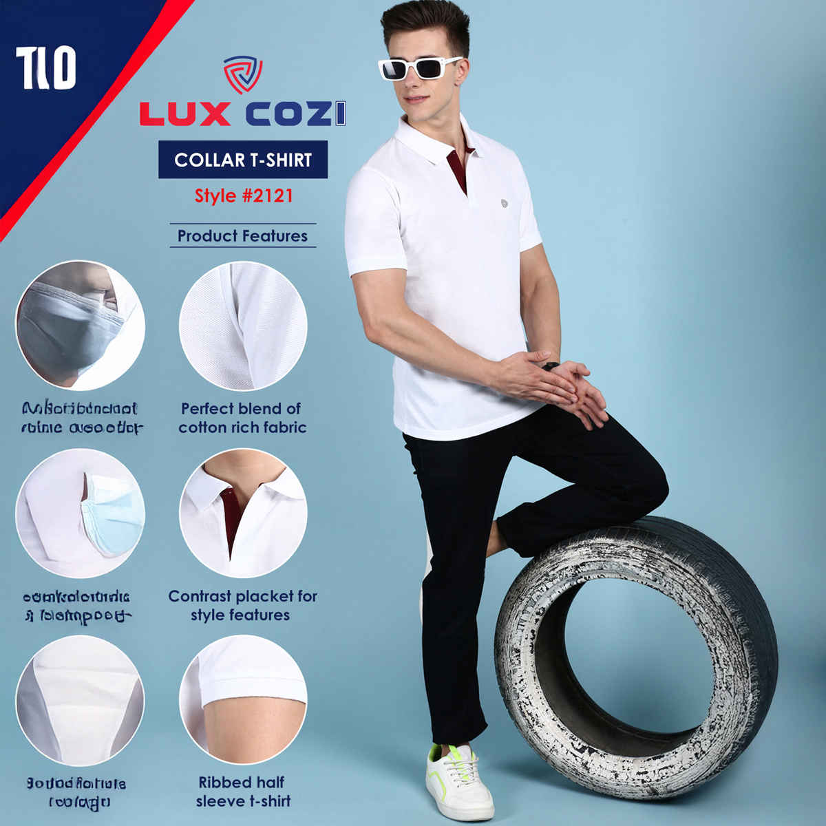 Lux Cozi Men's Solid Cotton Polo T-shirt | White - S