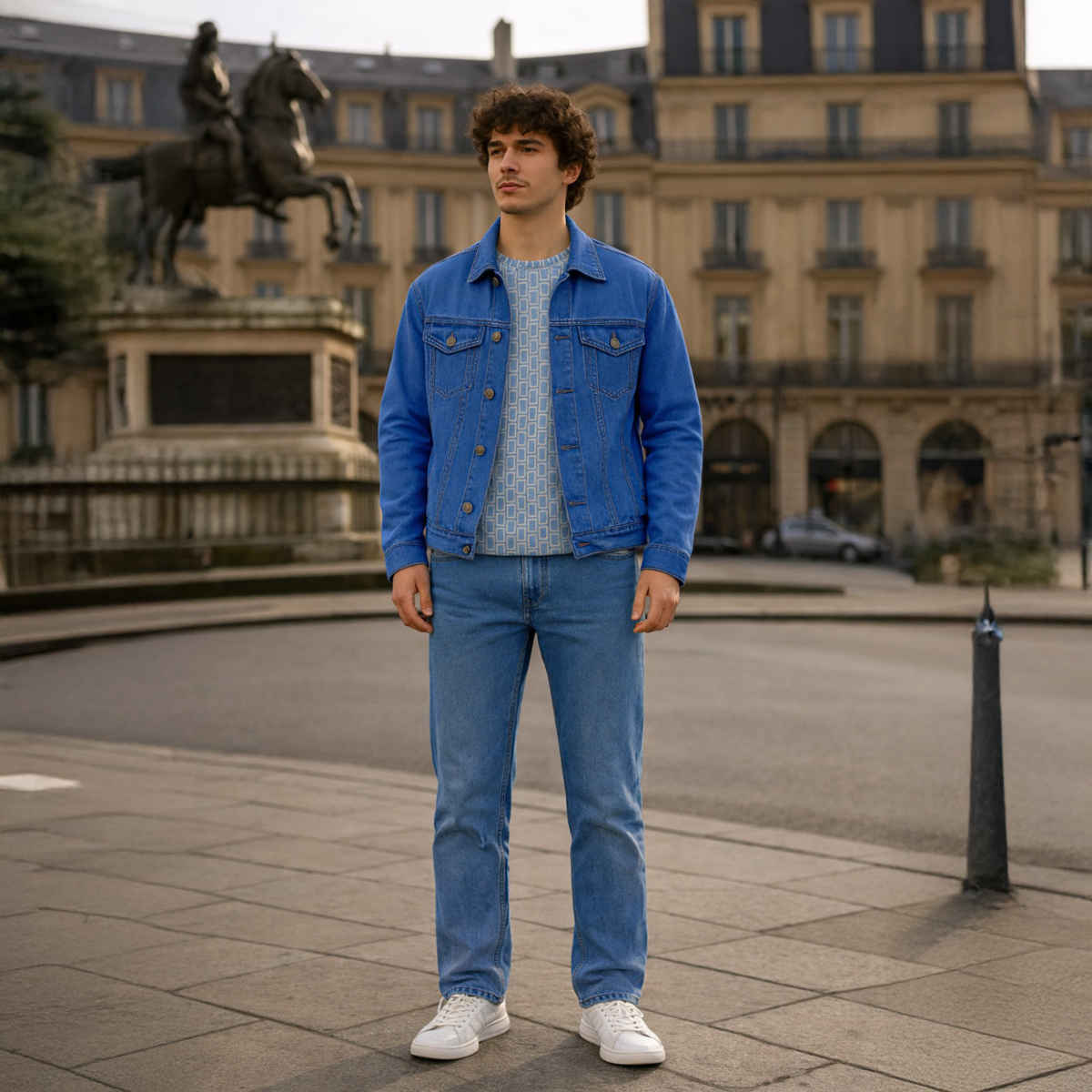 Ftx Men's Solid Regular Fit Full Sleeve Denim Jacket | Blue - M