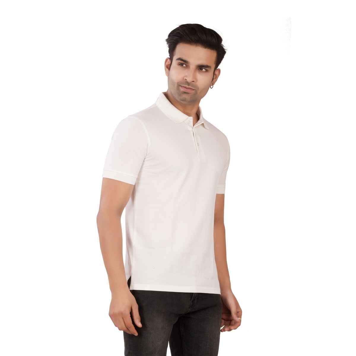 EQL Men's Cotton Solid Lightweight & Breathable Polo T-shirt | White - S