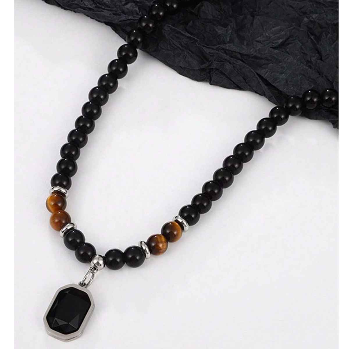 Fashion Frill Men's Beaded Pendant Chain Black Onesize