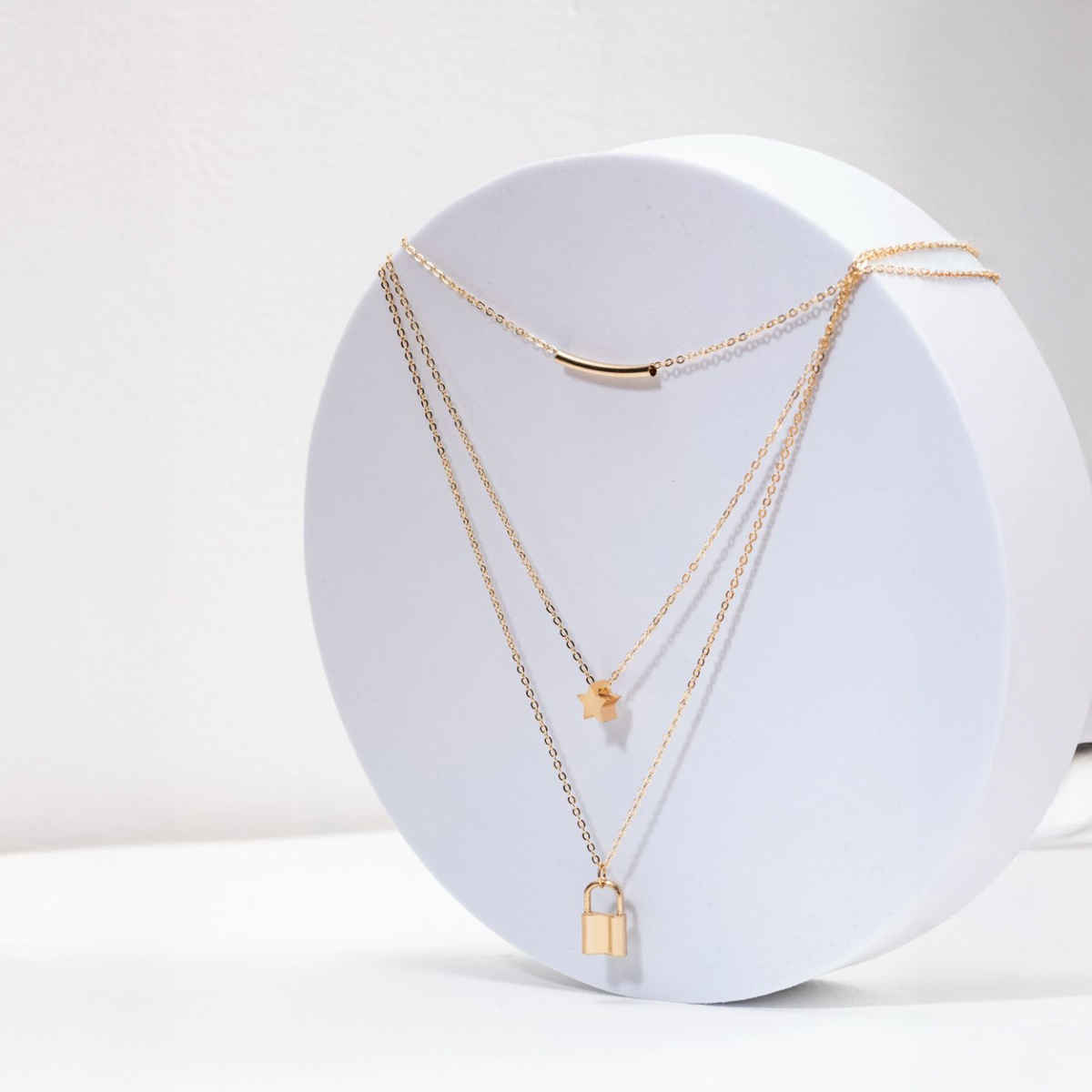 Priyassi Dual-Layered Lock Link Gold-Plated Necklace