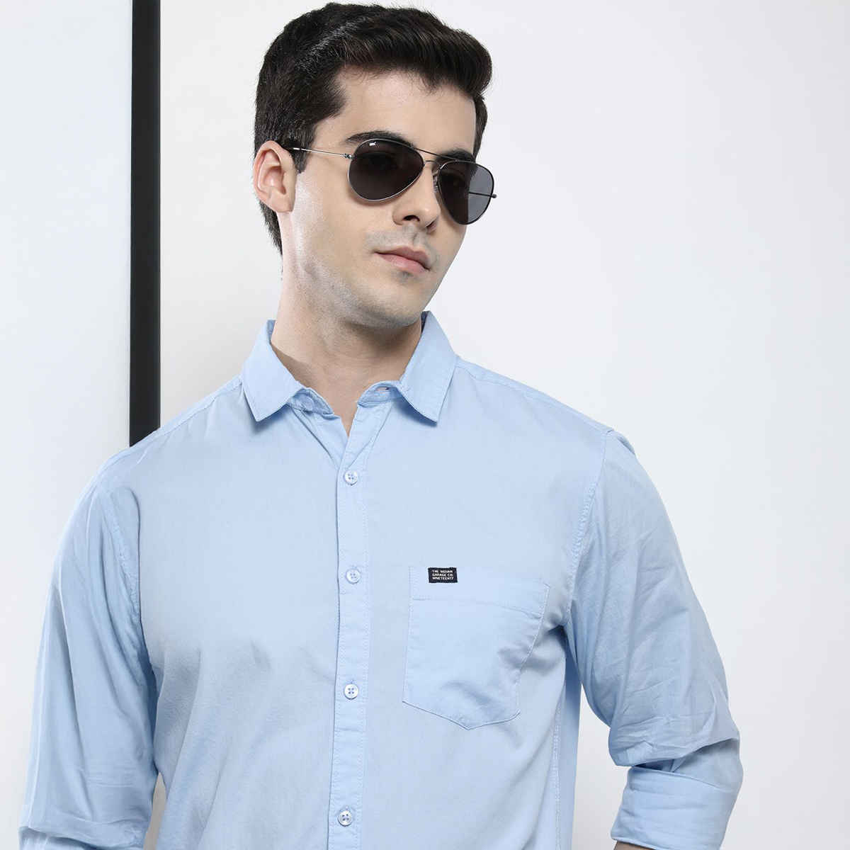 The Indian Garage Co Men's Slim Fit Solid Casual Shirt | Blue - L