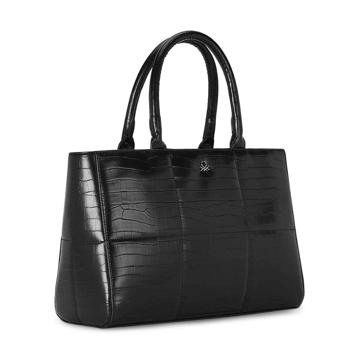 United Colors Of Benetton Women's PU 11.5 L Double Handle Tote Bag | Black - Standard