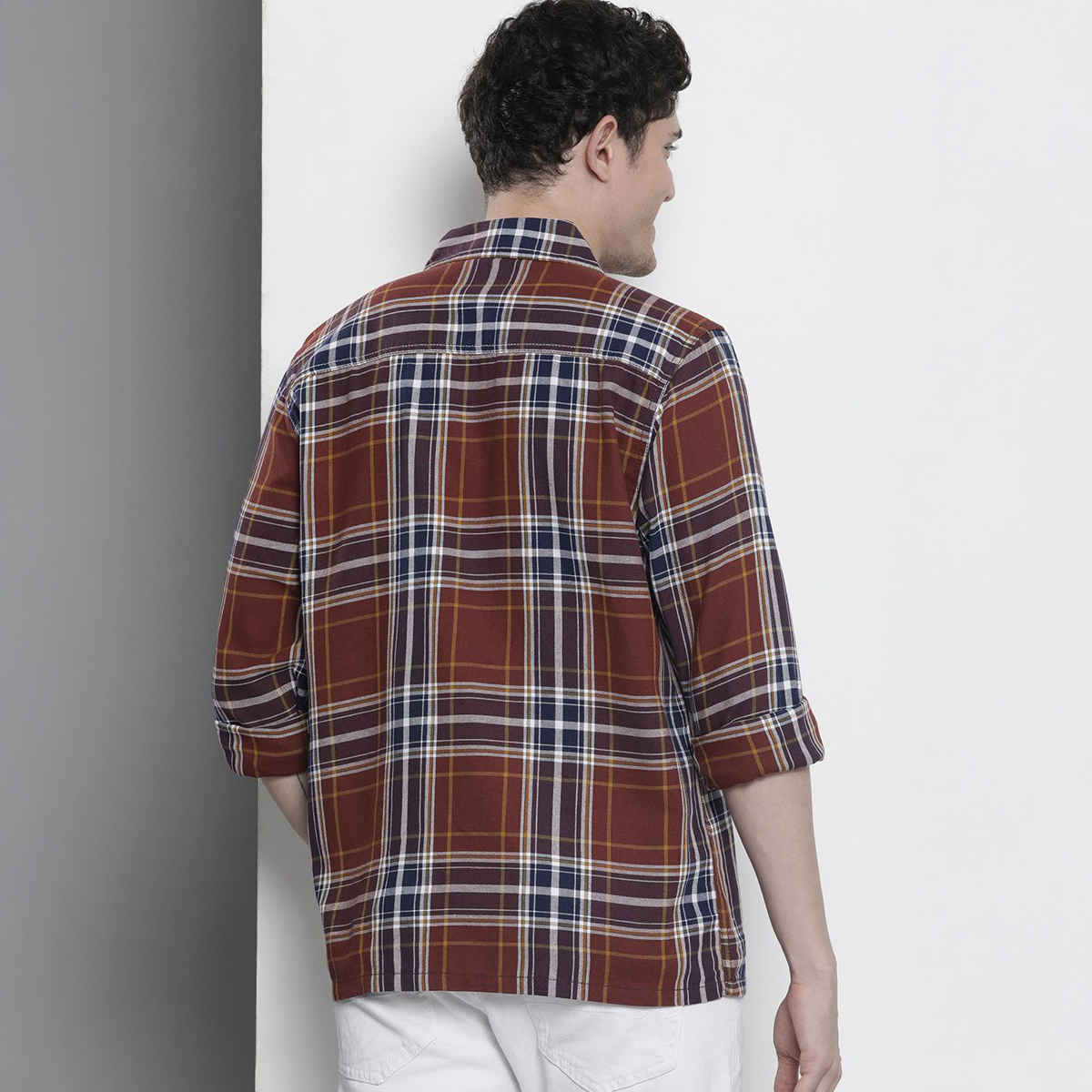 The Indian Garage Co Men's Regular Fit Checkered Street Over Shirt | Maroon - M