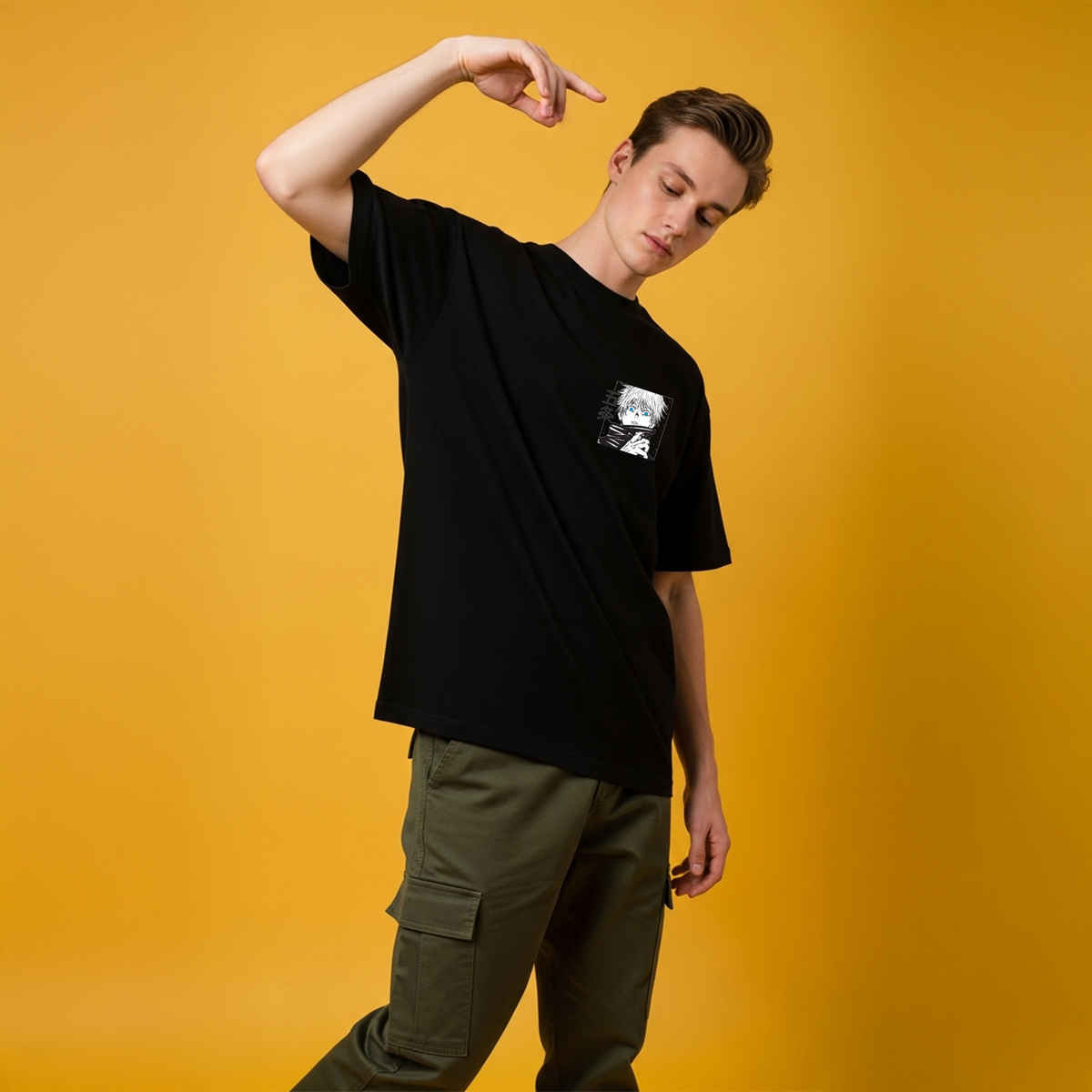 BENNY BROOKS Men's Round Neck half sleeve Oversized T-shirt |AA(ARN)BLACK130 | Black - M