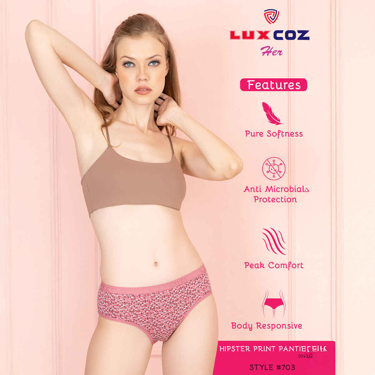 Lux Cozi Her Pure Cotton Hipster Printed Panty | Multicolor | Size-80 | Pack Of 4