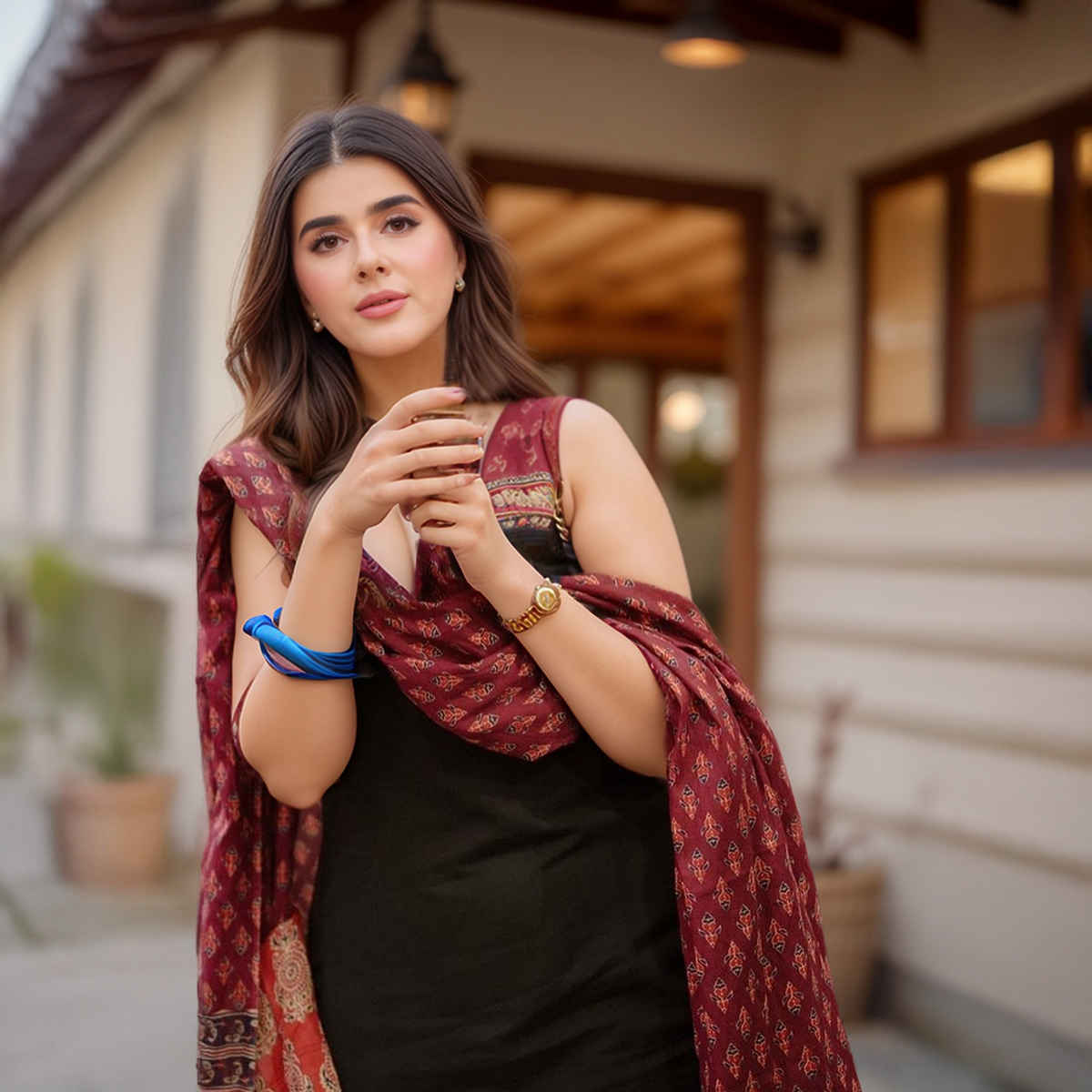 GoSriKi Women's Viscose Rayon Anarkali Solid Kurta with Pant & Dupatta | UMIKA | Black - XL