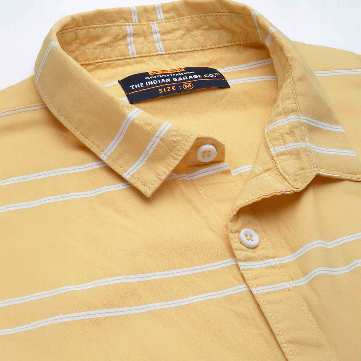 The Indian Garage Co Men's Slim Fit Striped Casual Half Sleeve Shirt | Yellow - M