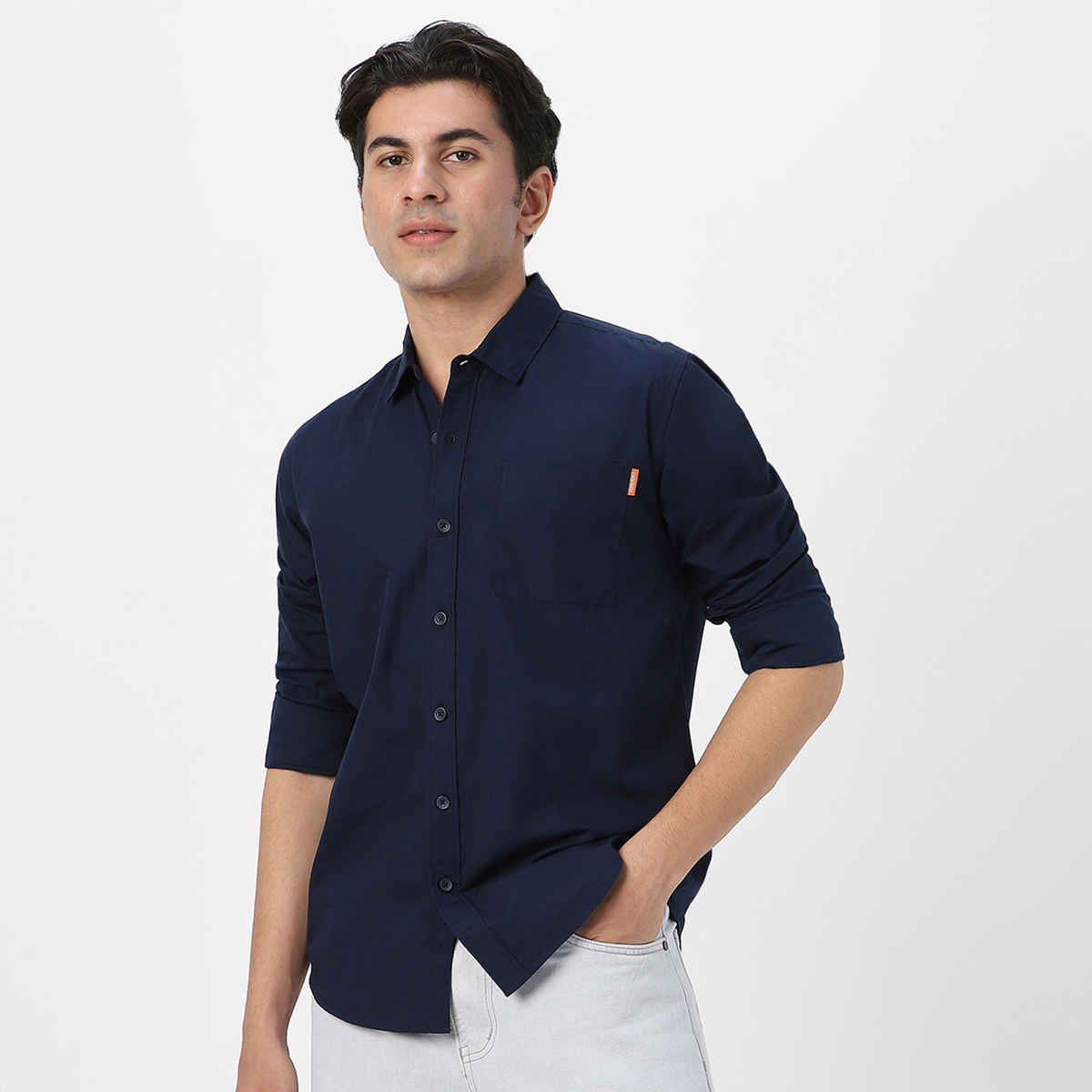 Urbano Fashion Men's Navy Cotton Full Sleeve Regular Fit Casual Solid Shirt-S