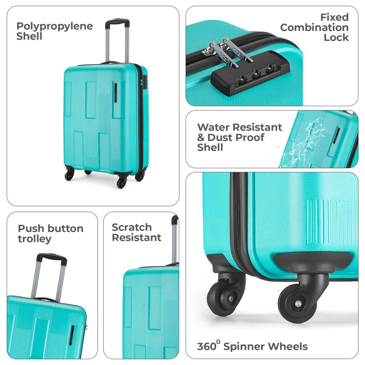 Safari Textured PP 43 L Telescopic Hard Luggage Trolley Bag | Cyan - 55 cm