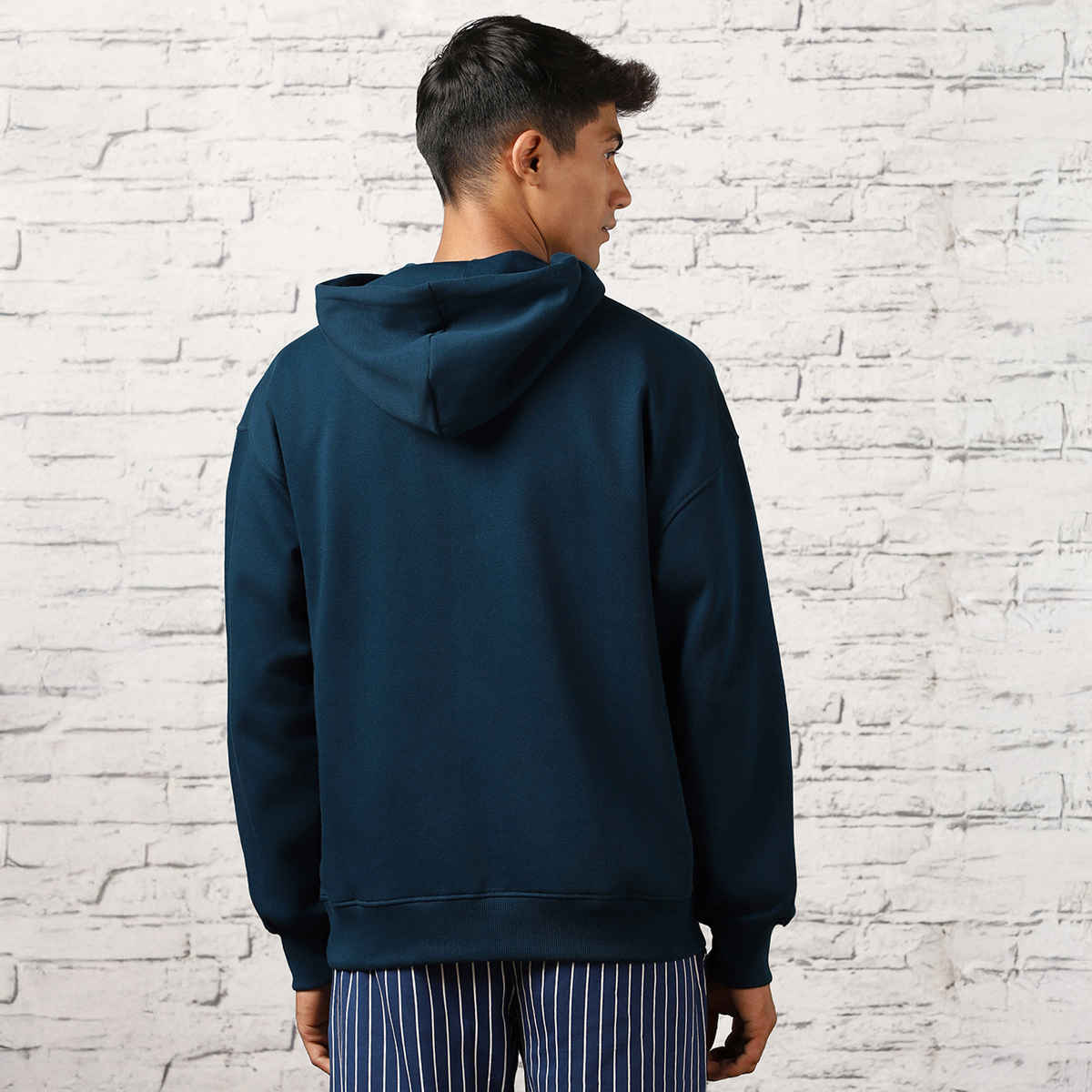Nobero Men's Oversized Solid Hoodie | Navy Blue - M
