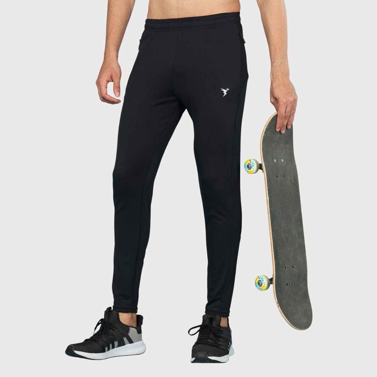 Technosport Men Poly Solid Slim Fit Sports Trackpants with TECHNO DRY | Black | M