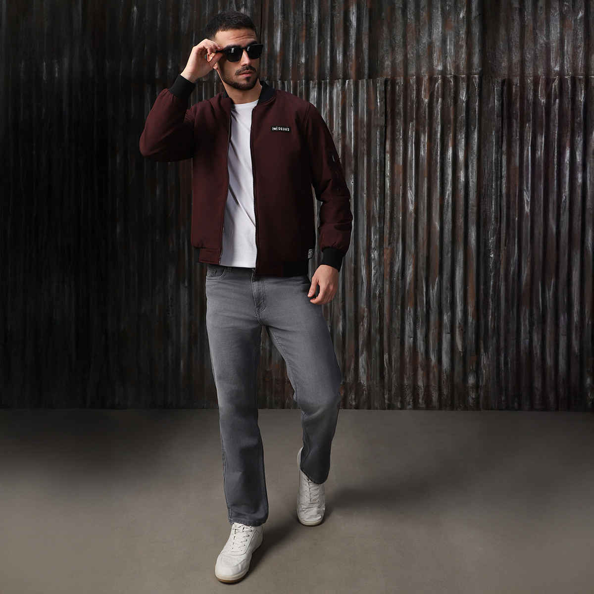 High Star Men's Lightweight Bomber Jacket | Maroon - L