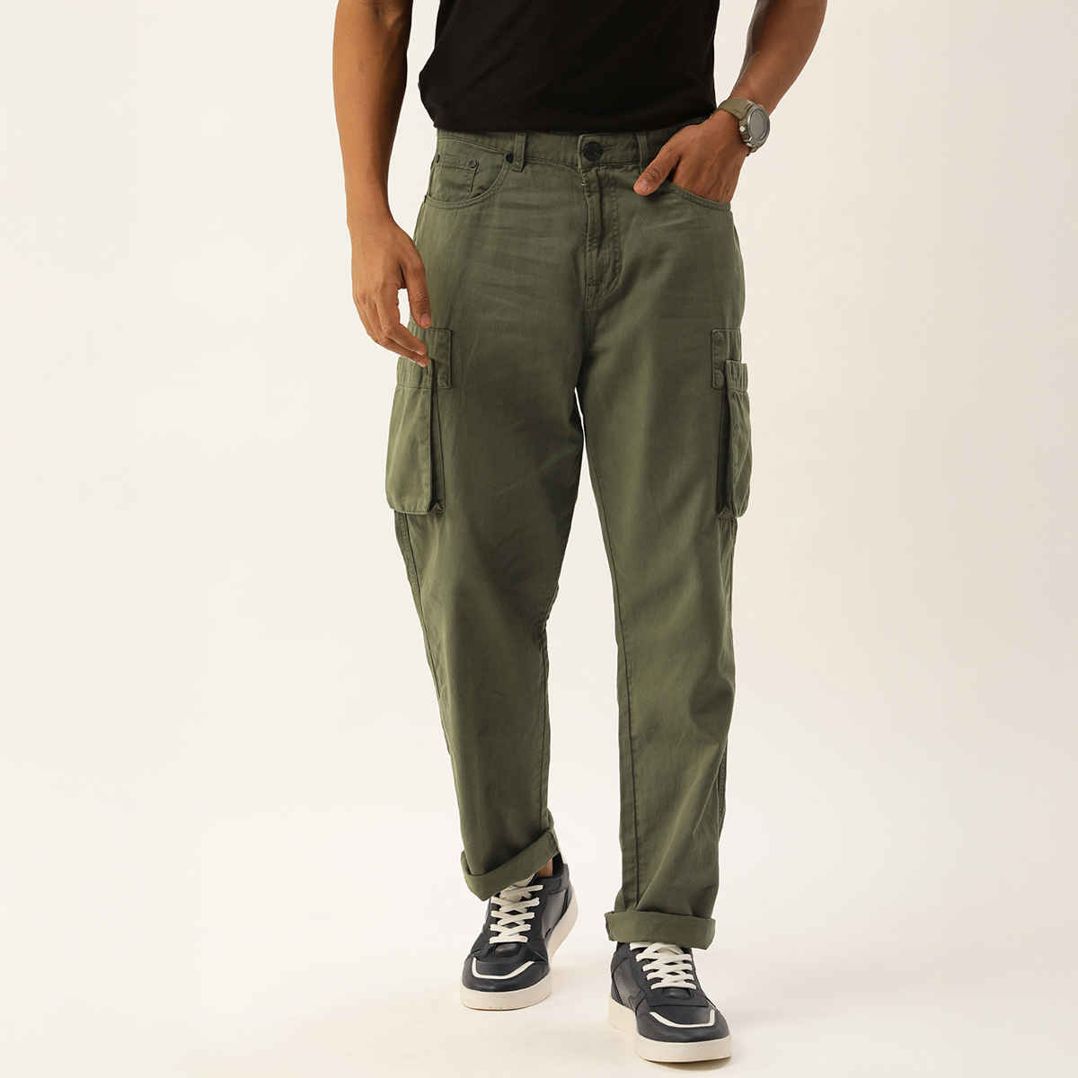 Bene Kleed Men's Straight Fit Cargo Trousers | Olive - 34
